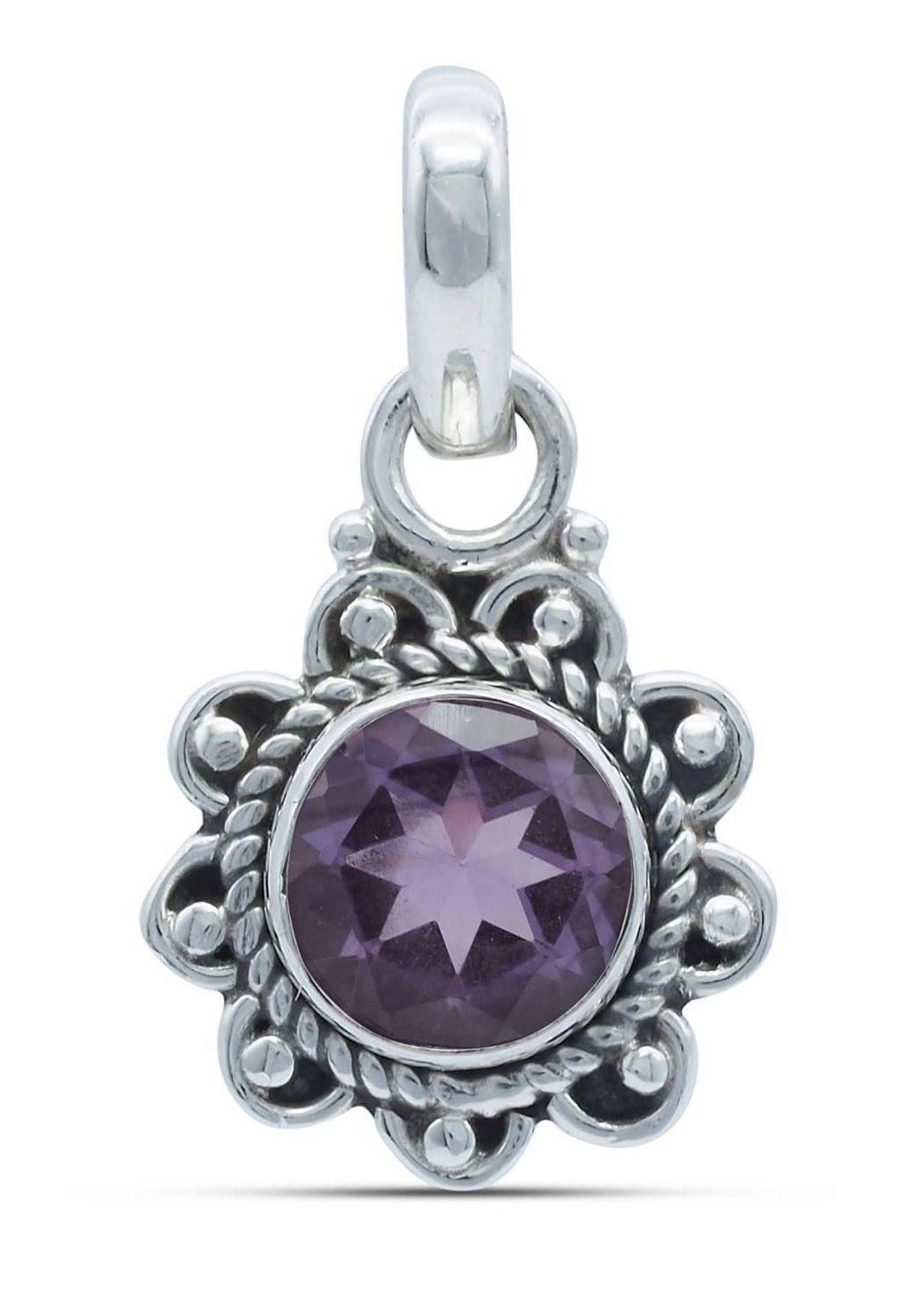 mantraroma Kette mit Anhänger SilbermitAmethyst 925er facettiert