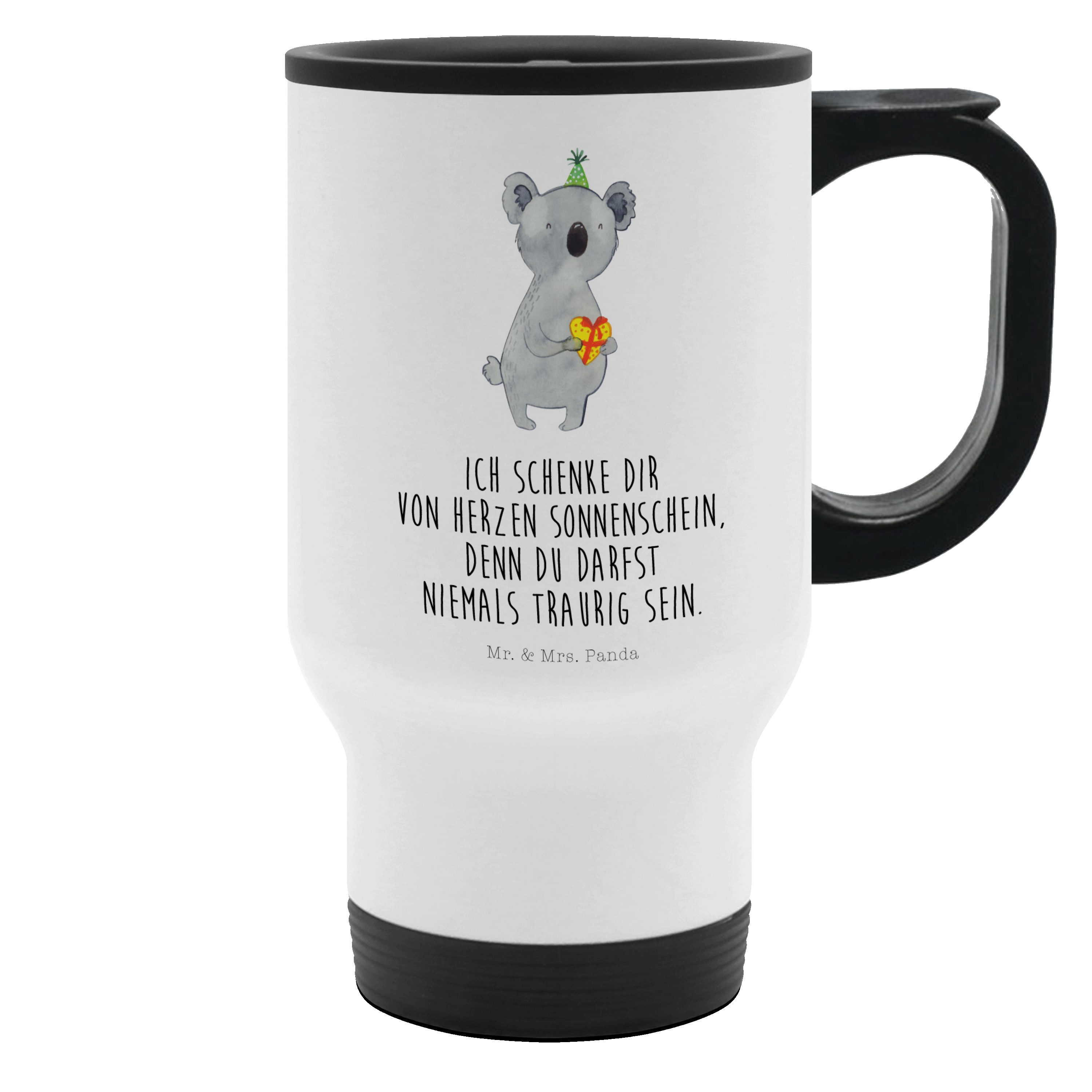 Koala Tasse Edelstahl & Weiß Panda Kaffeebec, Isolierbecher, Mr. - Mitnehmen, zum Mrs. Geschenk - Thermobecher