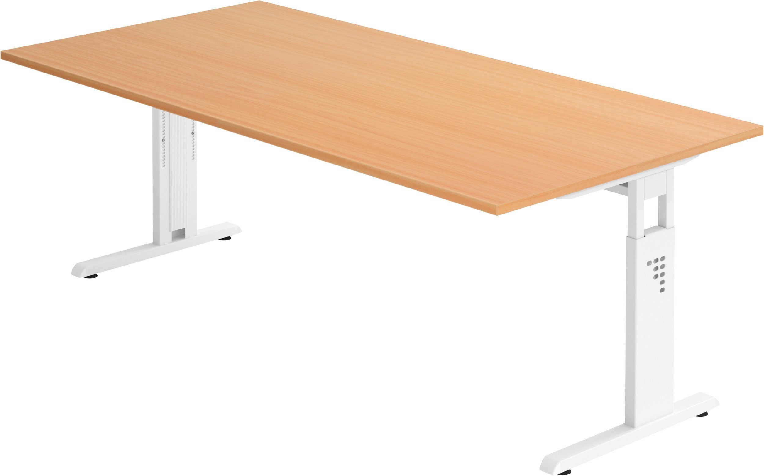 bümö Schreibtisch Schreibtisch Serie-O, Rechteck: 200 x 100 cm - Dekor: Buche - Gestell: Weiß