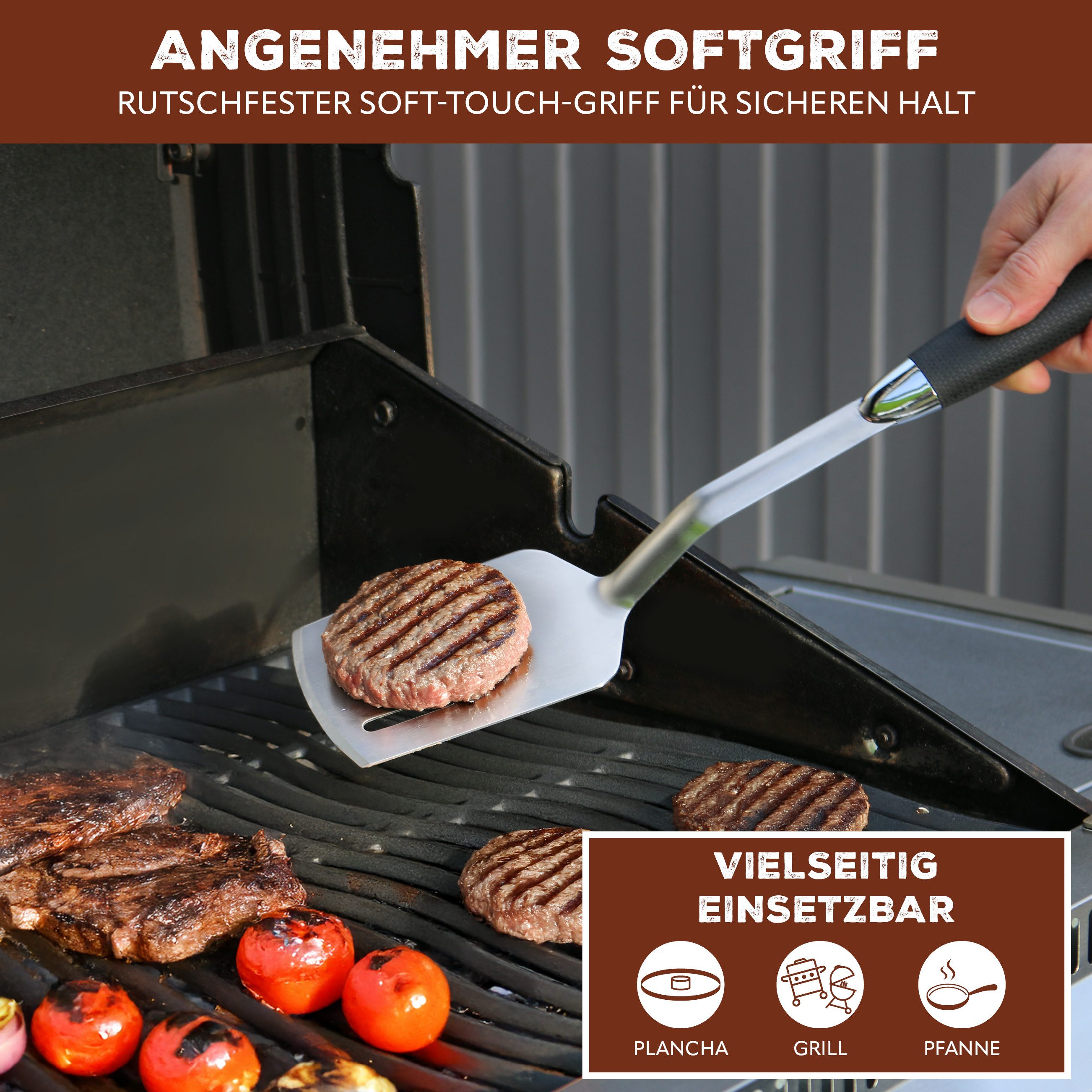 bremermann Grillwender Grillwender // langes Grill-Besteck aus Edelstahl mit Softgrif, mit Aufhängeöse