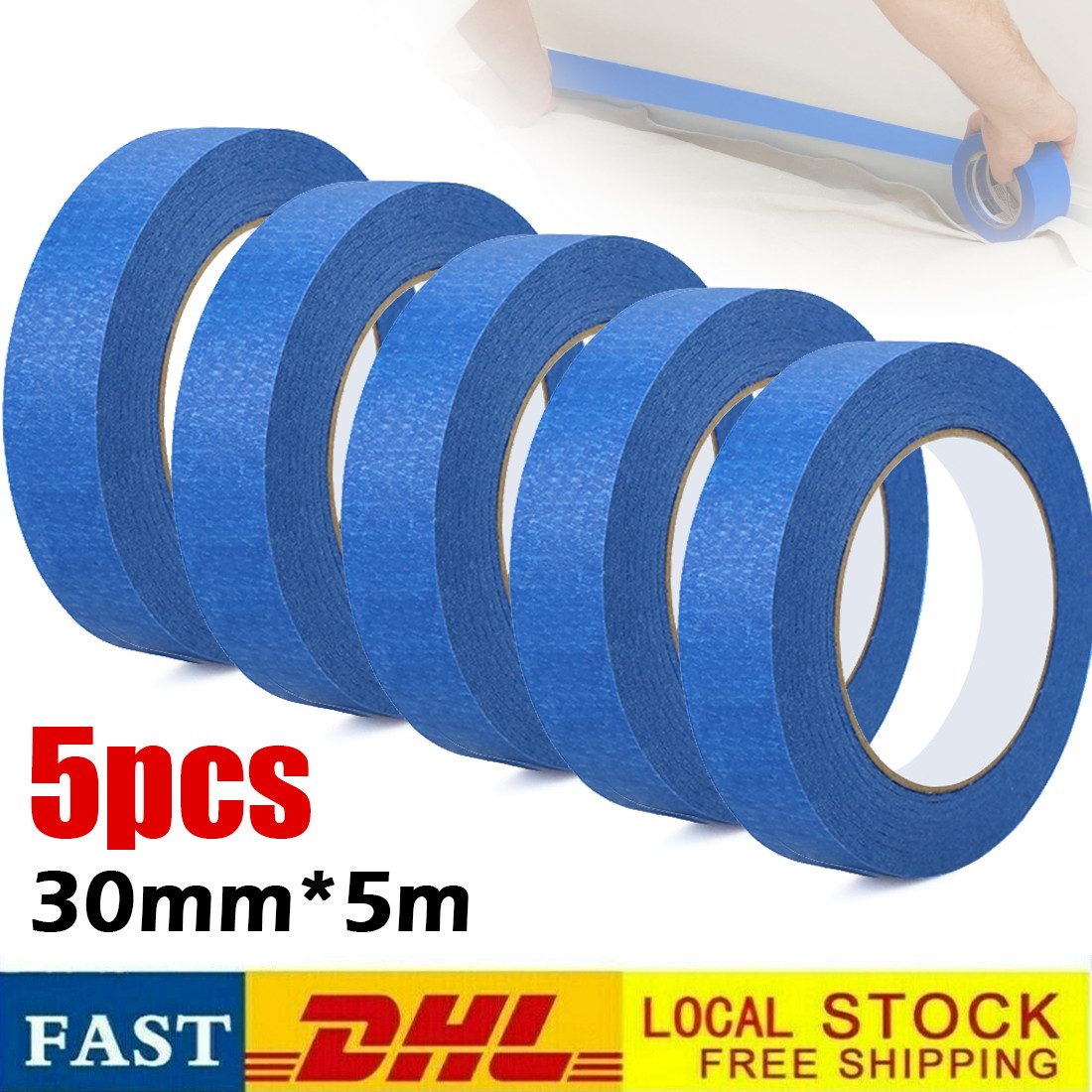 AIMAX Kreppband Malerkrepp Set 5 Rollen Abdeckband 30mm x 5m blau