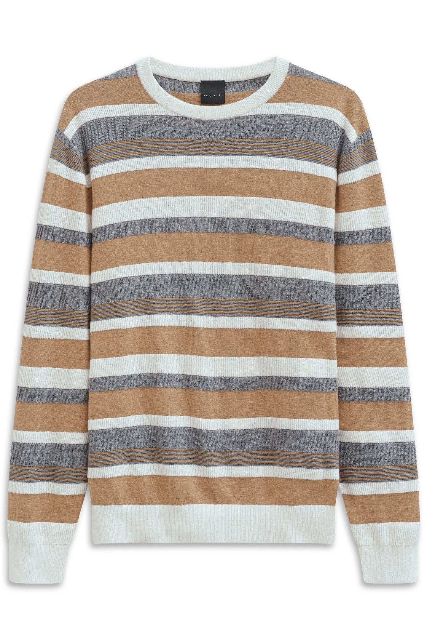 bugatti Rundhalspullover Regular Fit gestreift aus Kaschmir-Mix