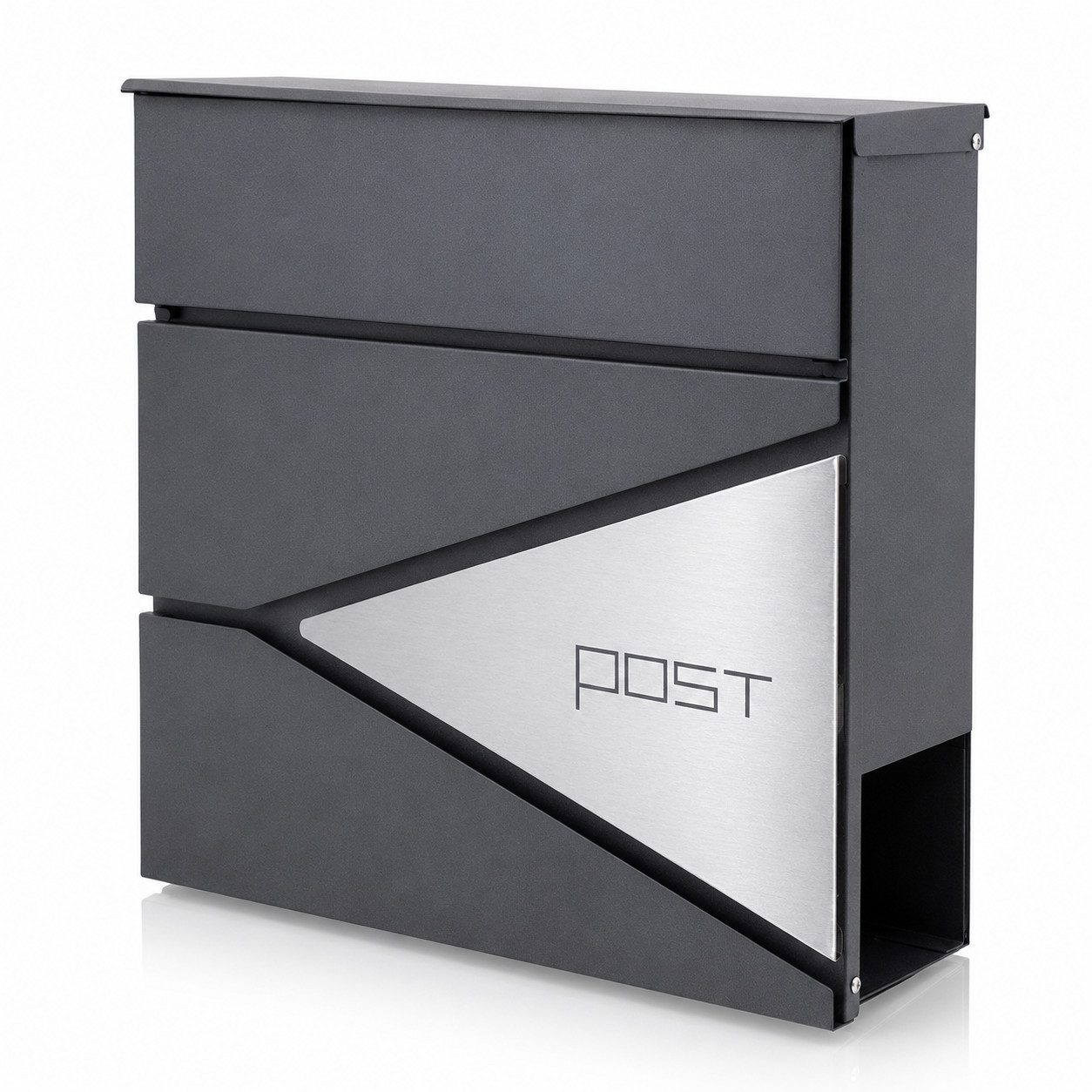 Bituxx Wandbriefkasten Graphit Corner Edelstahl mit Post Schriftzug (MS-16439)
