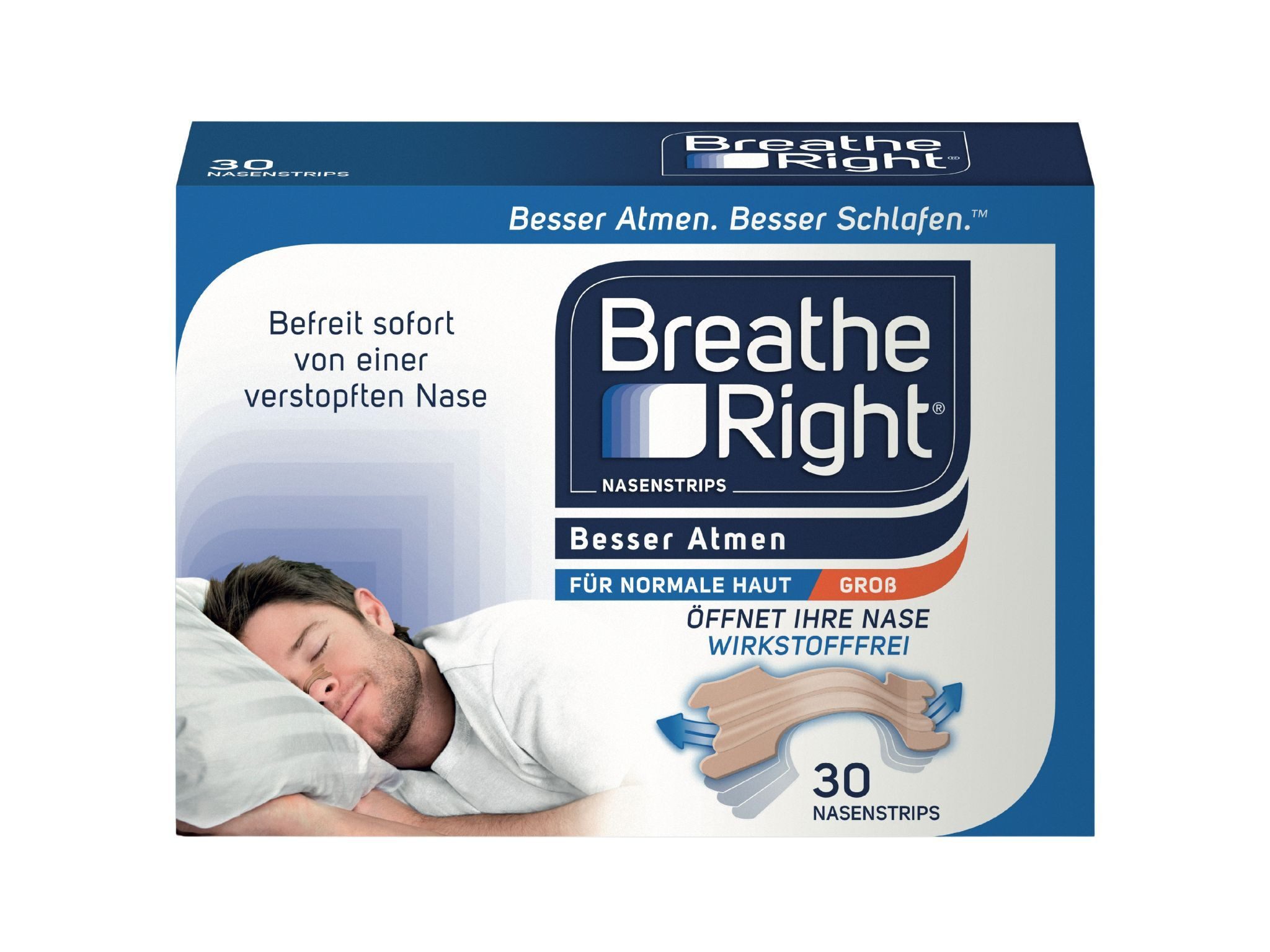 Besser Atmen Breathe Right® Nasenpflaster Nasenstrip beige groß (1x30St, 30 St), öffnen die Nase für ein leichteres Atmen