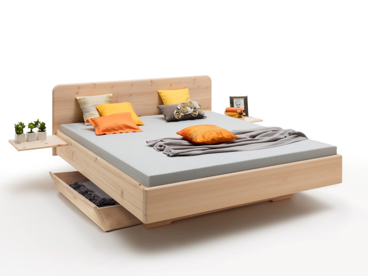 Bettkonzept Massivholzbett Zirbenholzschwebebett Innsbruck, unbehandelt, fein geschliffen