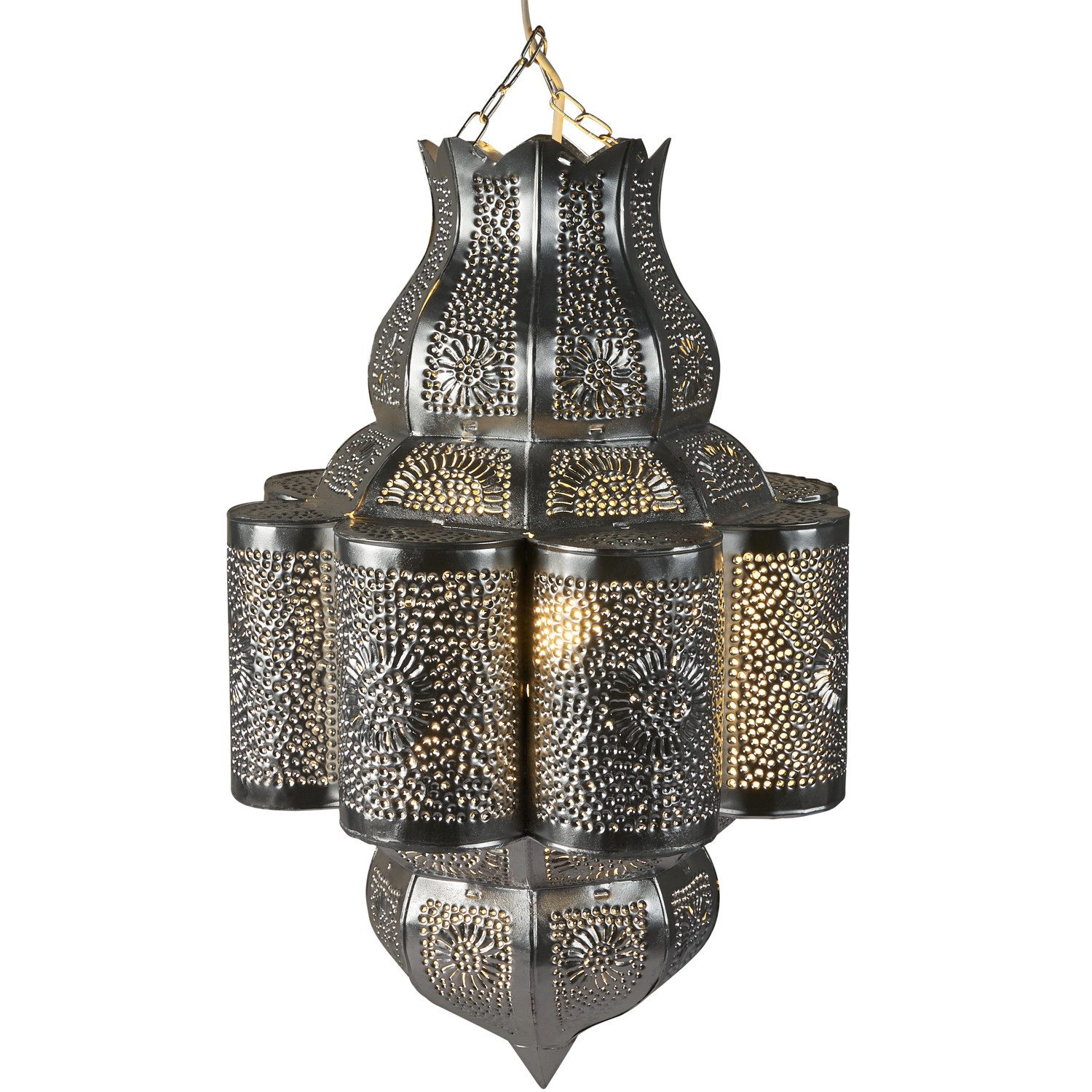 Marrakesch Orient & Mediterran Interior Pendelleuchte Marokkanische Deckenleuchte Harun Deko aus Metall in Silber 45 cm, Handarbeit