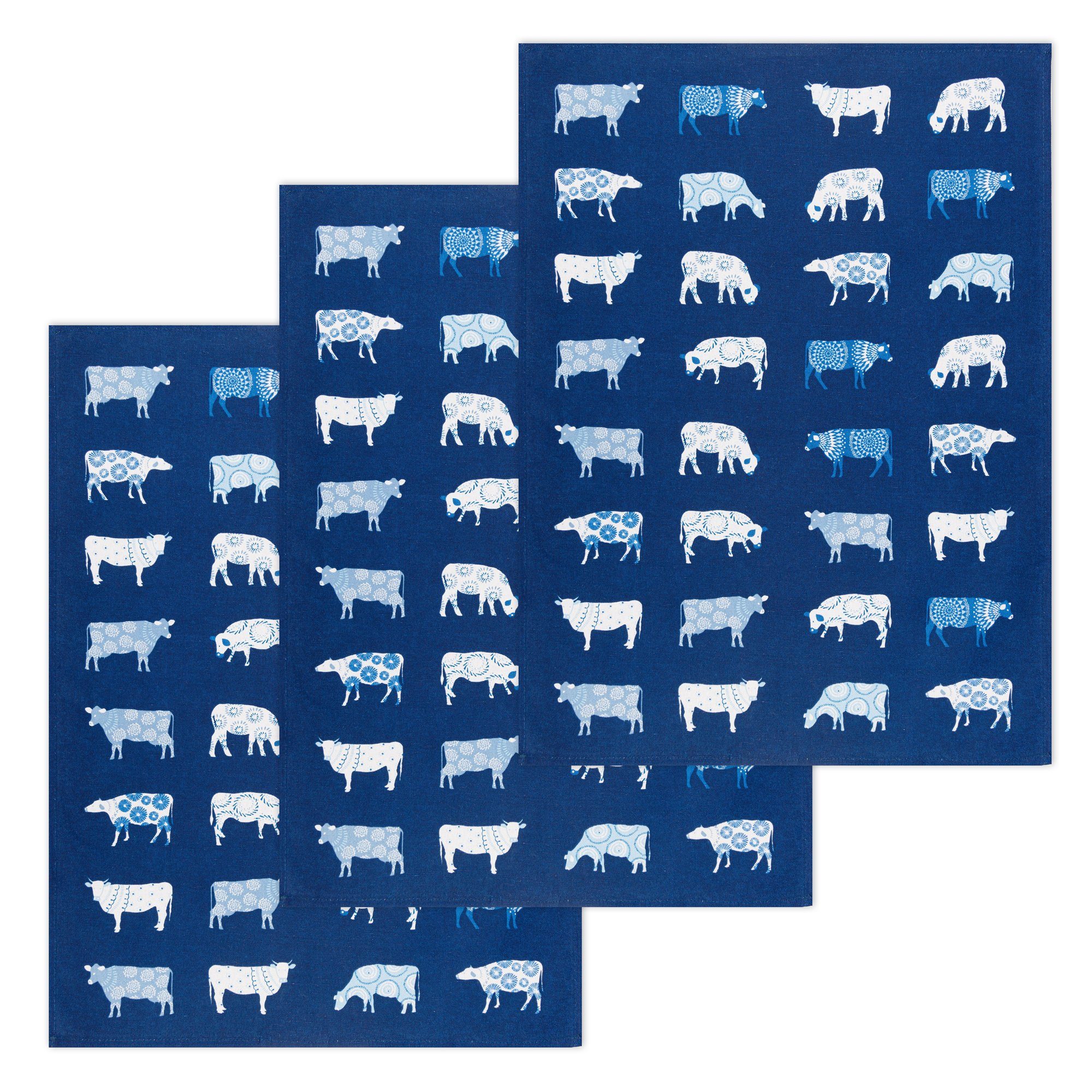 Kracht Geschirrtuch Kühe Blau, (Set, 3-tlg., Set), 3er Pack Geschirrtücher (3 Stück), ca. 50 x 70 cm, Halbleinen bedruckt