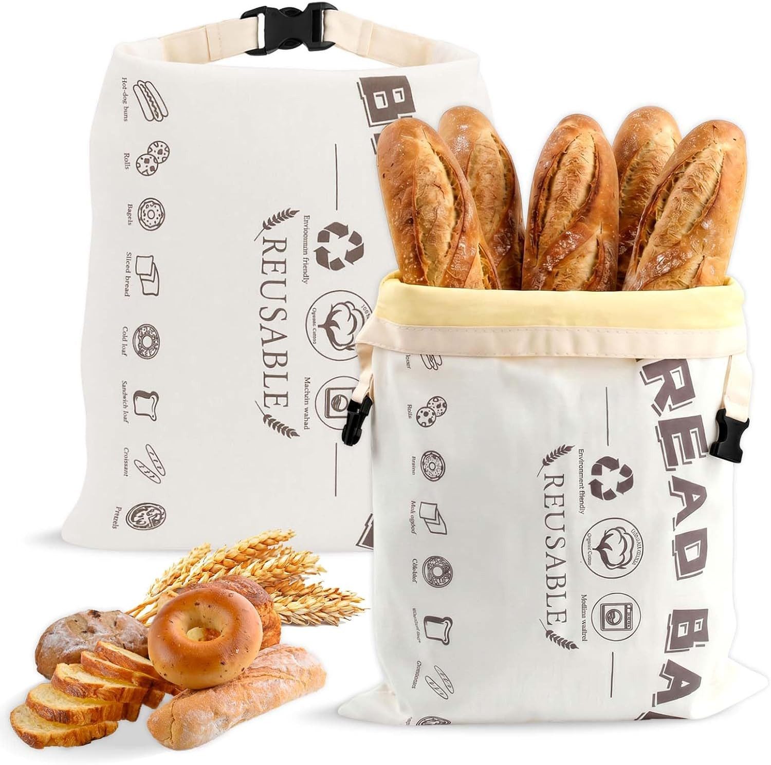 Agger Brottasche Bienenwachs Brotbeutel 2 Stück 42x33 cm