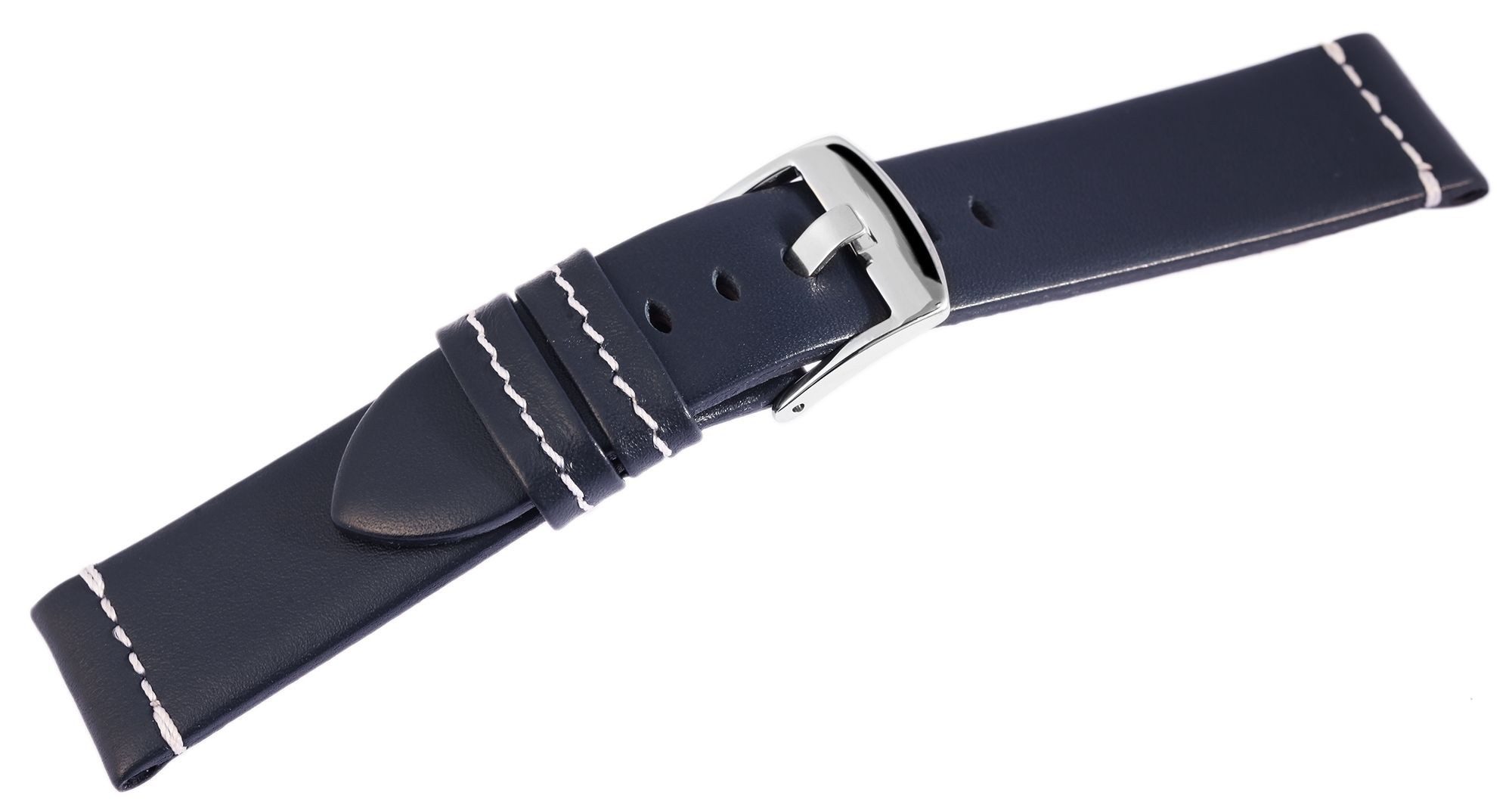 Engelhardt Uhrenarmband LB0041 Echtleder-Uhrenarmband, dunkelblau, weiße Naht, 18 mm - 24, Herren ErsatzArmband