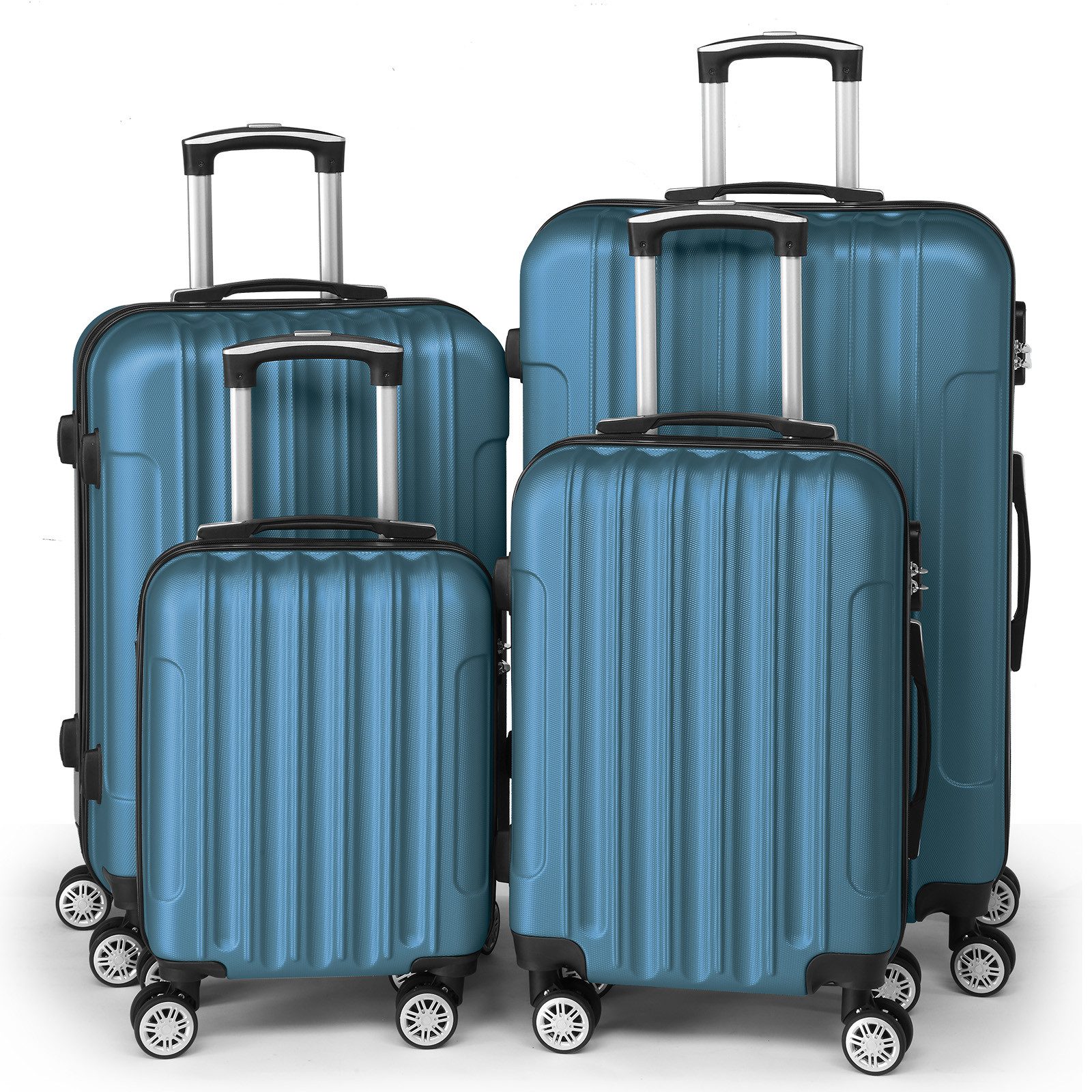 LALAHO Trolley Kofferset Hartschale Reisekoffer, 360° Rollen, 4 Rollen, 4er Set Handgepäck, moderner Koffer, Marineblau