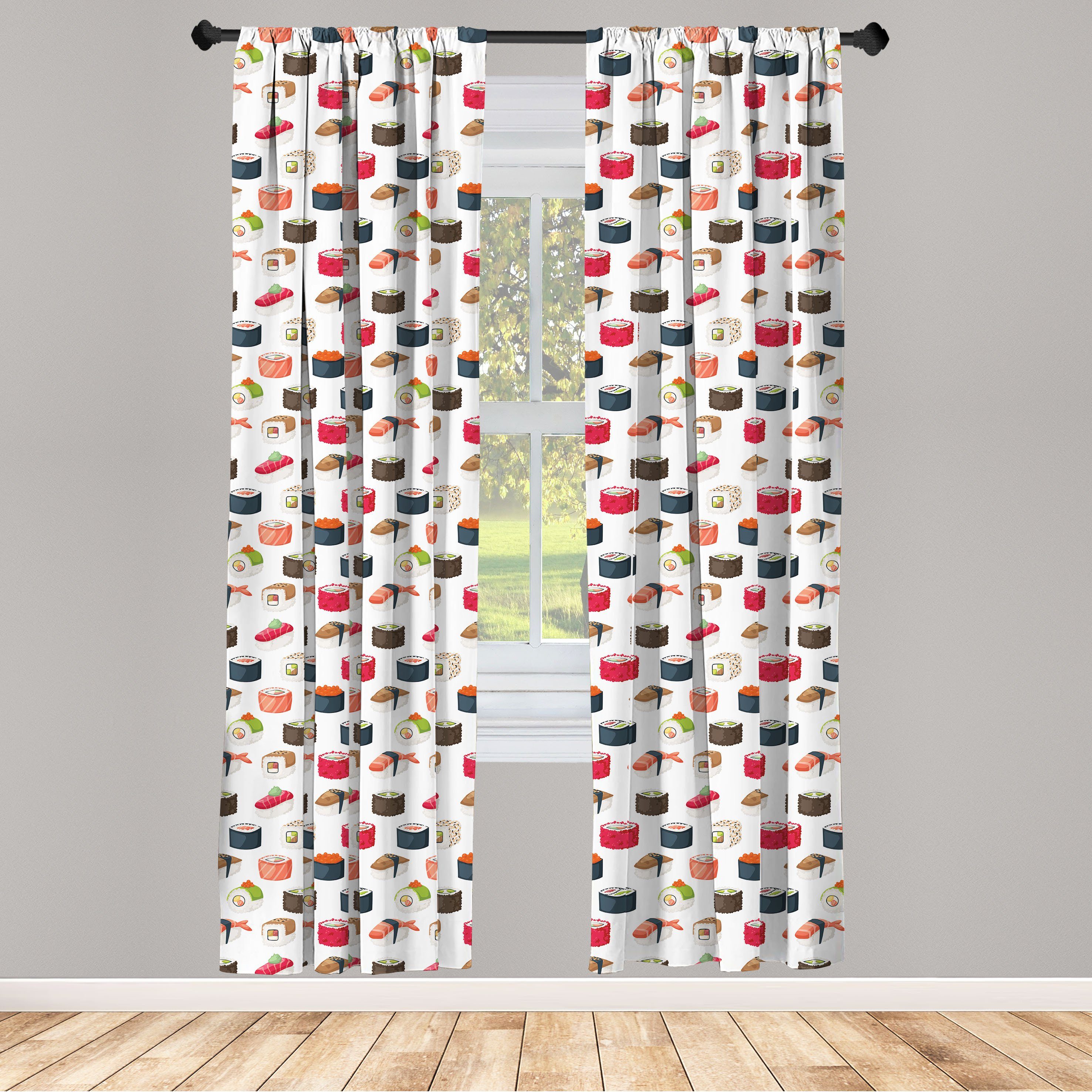 Gardine Vorhang für Wohnzimmer Schlafzimmer Dekor, Abakuhaus, Microfaser, Sushi Verschiedene Yummy Graphic Rolls