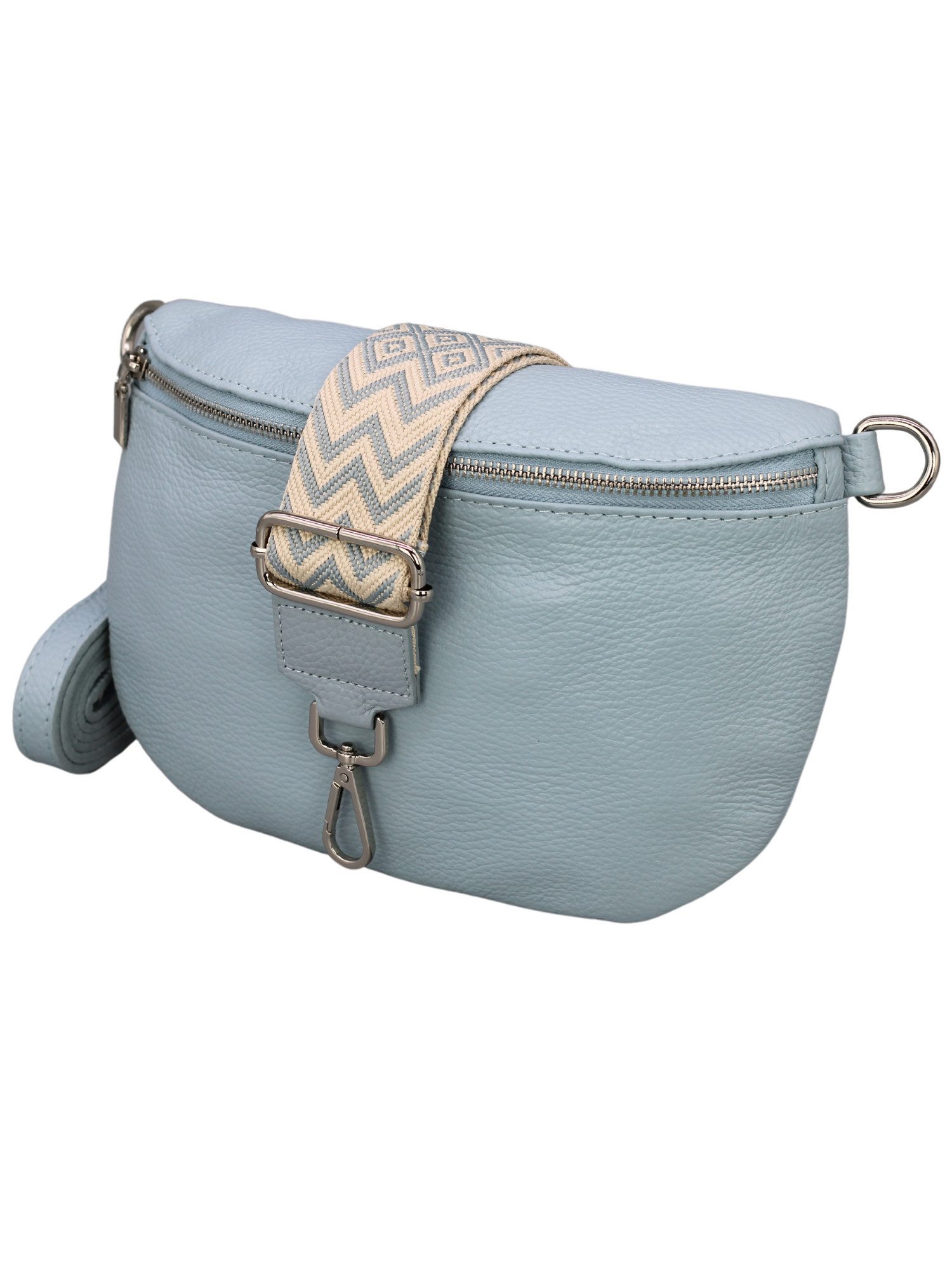 Schultertasche ADA Bauchtasche Damen Leder, mit breiten Gemusterten Riemen