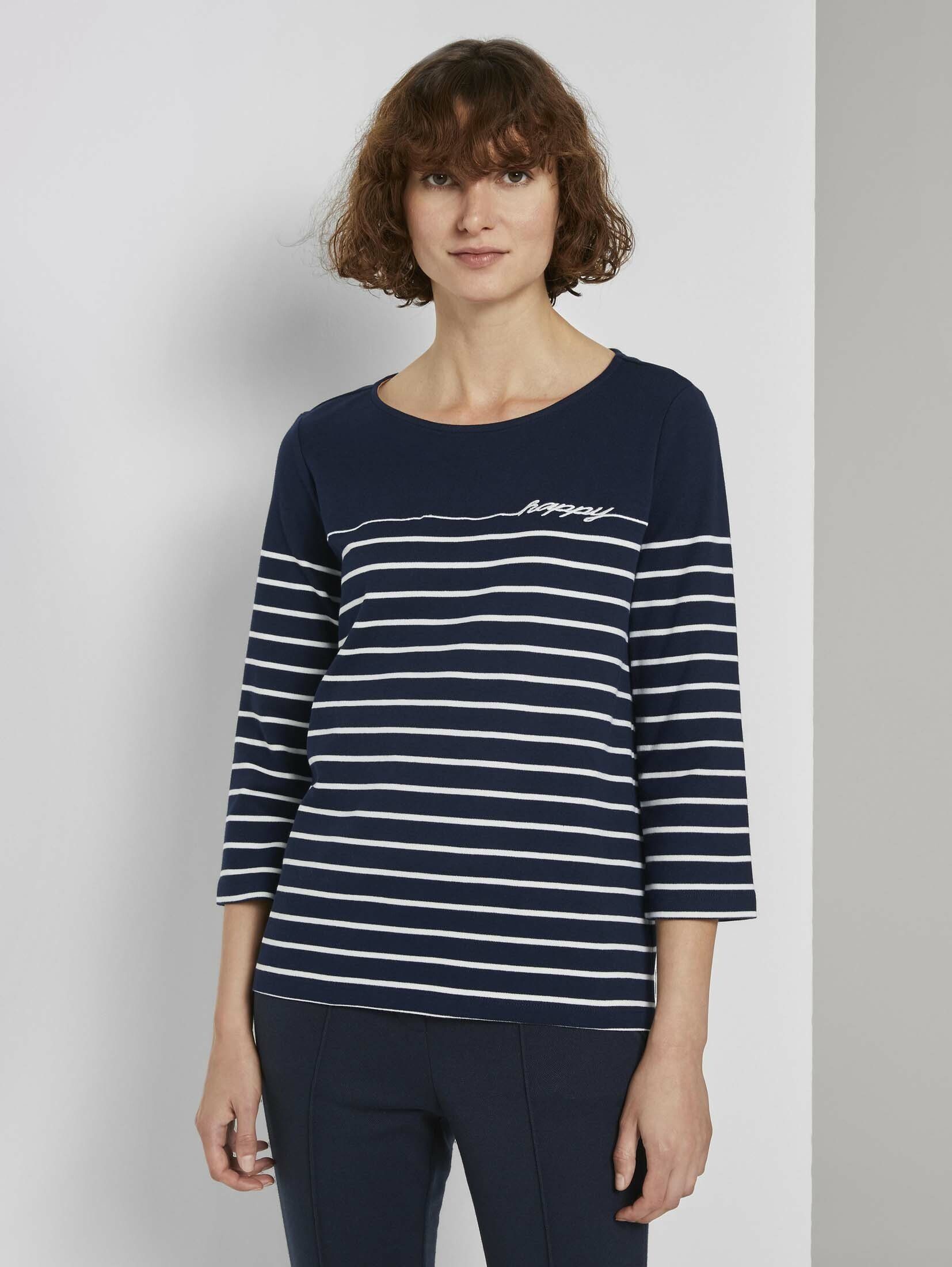 TOM TAILOR T-Shirt Gestreiftes Shirt mit mit 3/4-Arm, 3/4-Arm Rundhalsausschnitt weitem