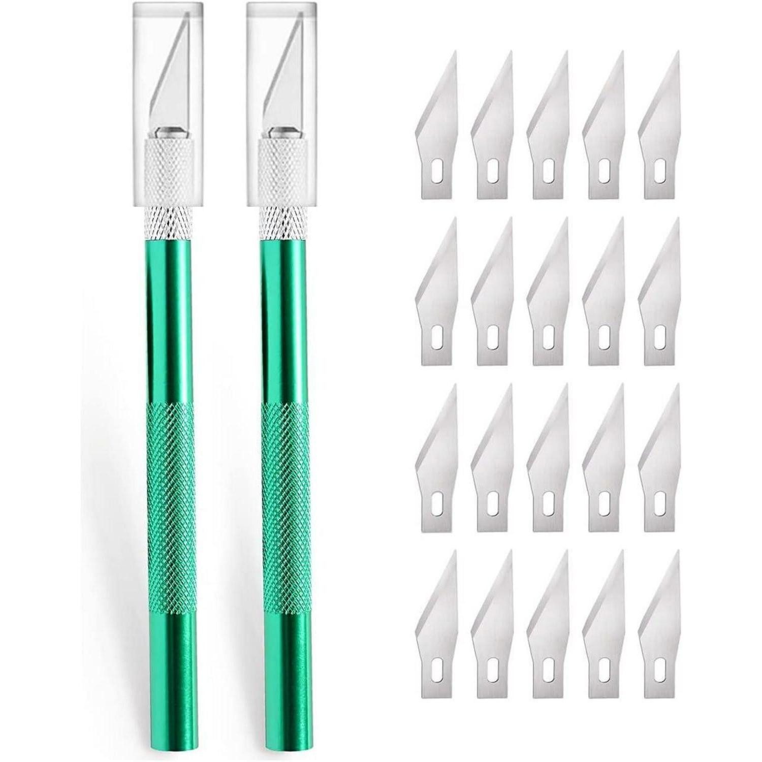 LuxusKollektion Cuttermesser Cuttermesser 2 Stück Skalpell 20 Ersatzklingen Bastelmesser Grün