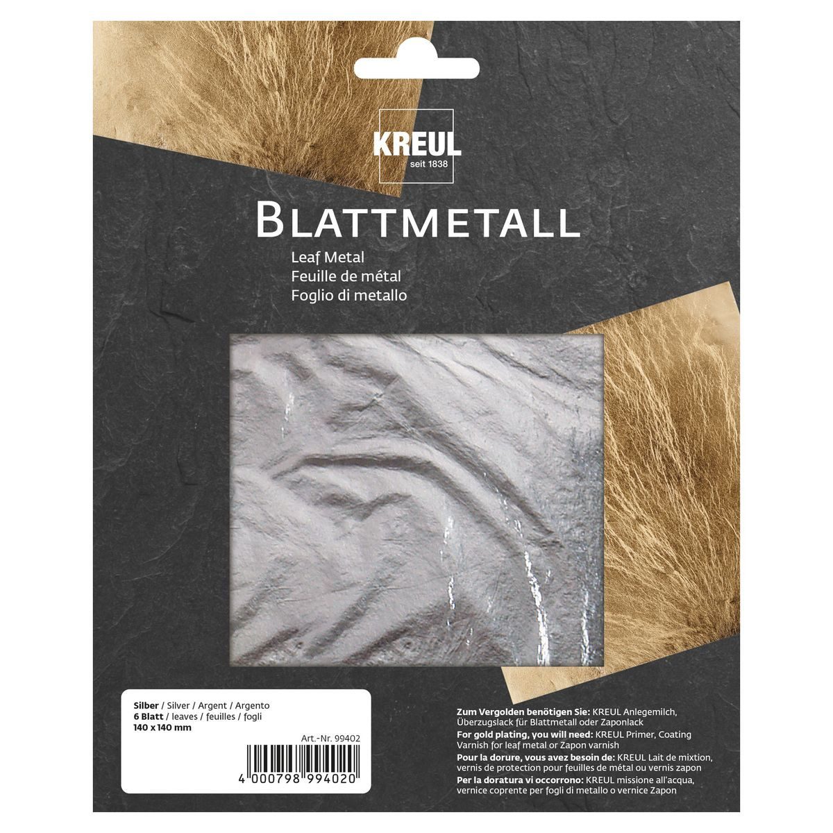 C. KREUL Effekt-Zusatz KREUL Blattmetall silber 140x140mm 6 Blatt