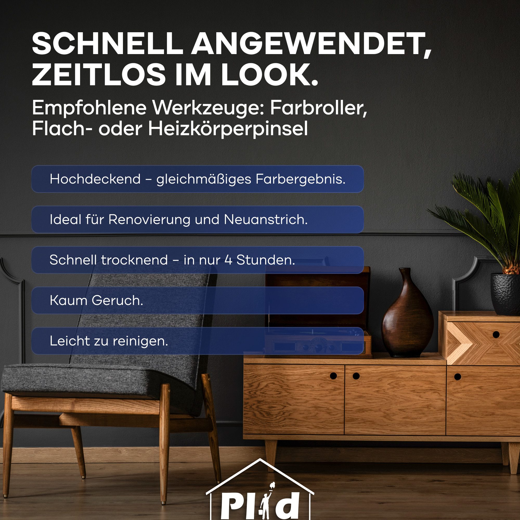 plid Wandfarbe Wandfarbe Matte 2.5L für ca. 18m² - Bunte Wand Designcolor Innenfarbe, Hochdeckend, Geruchsarm, Schnelltrocken – Bild 5 von 5