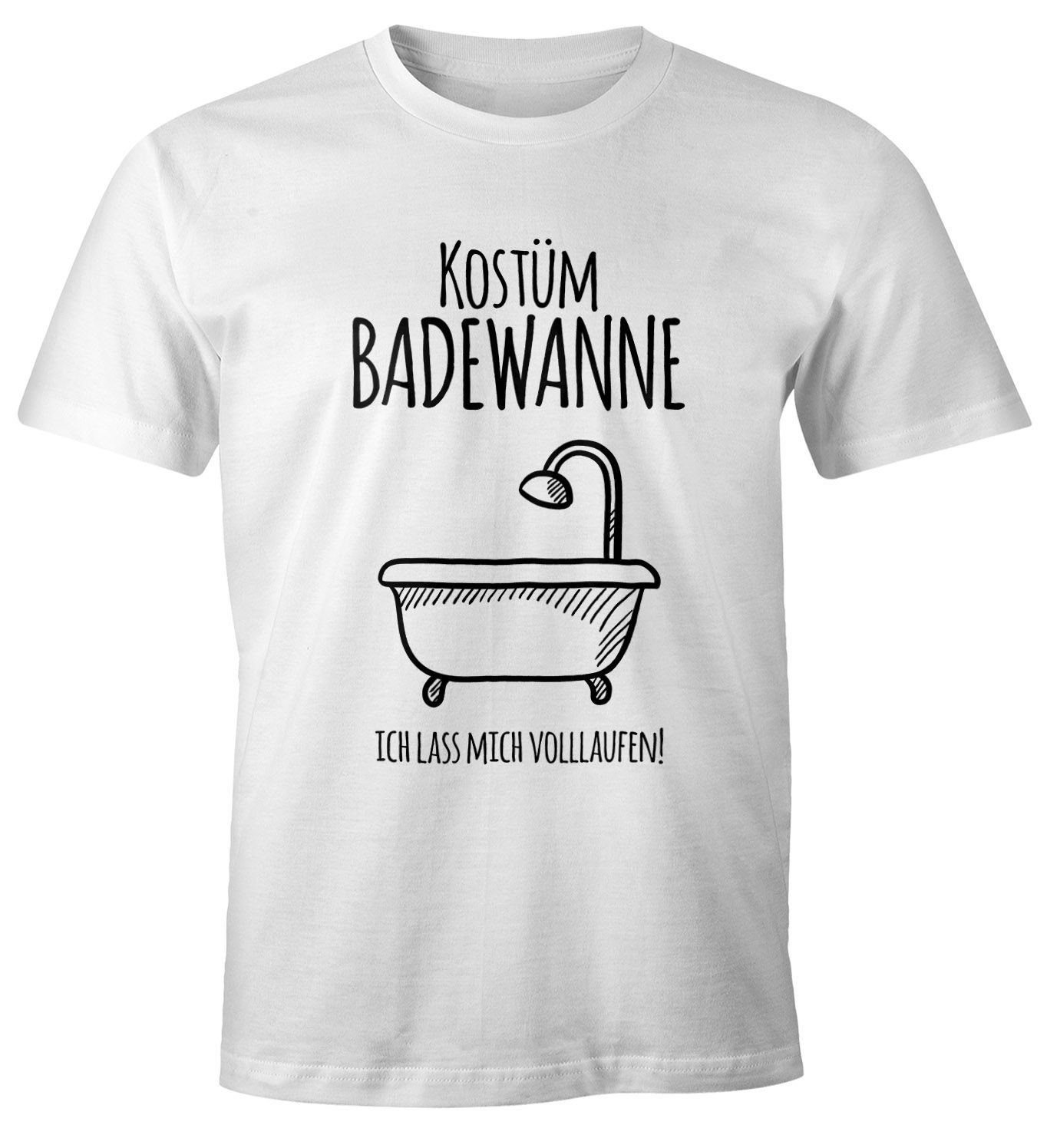 mich Ich Badewanne Faschings-Shirt MoonWorks Print-Shirt lass mit Moonworks® T-Shirt Kostüm Print Verkleidung Fasching weiß volllaufen Herren