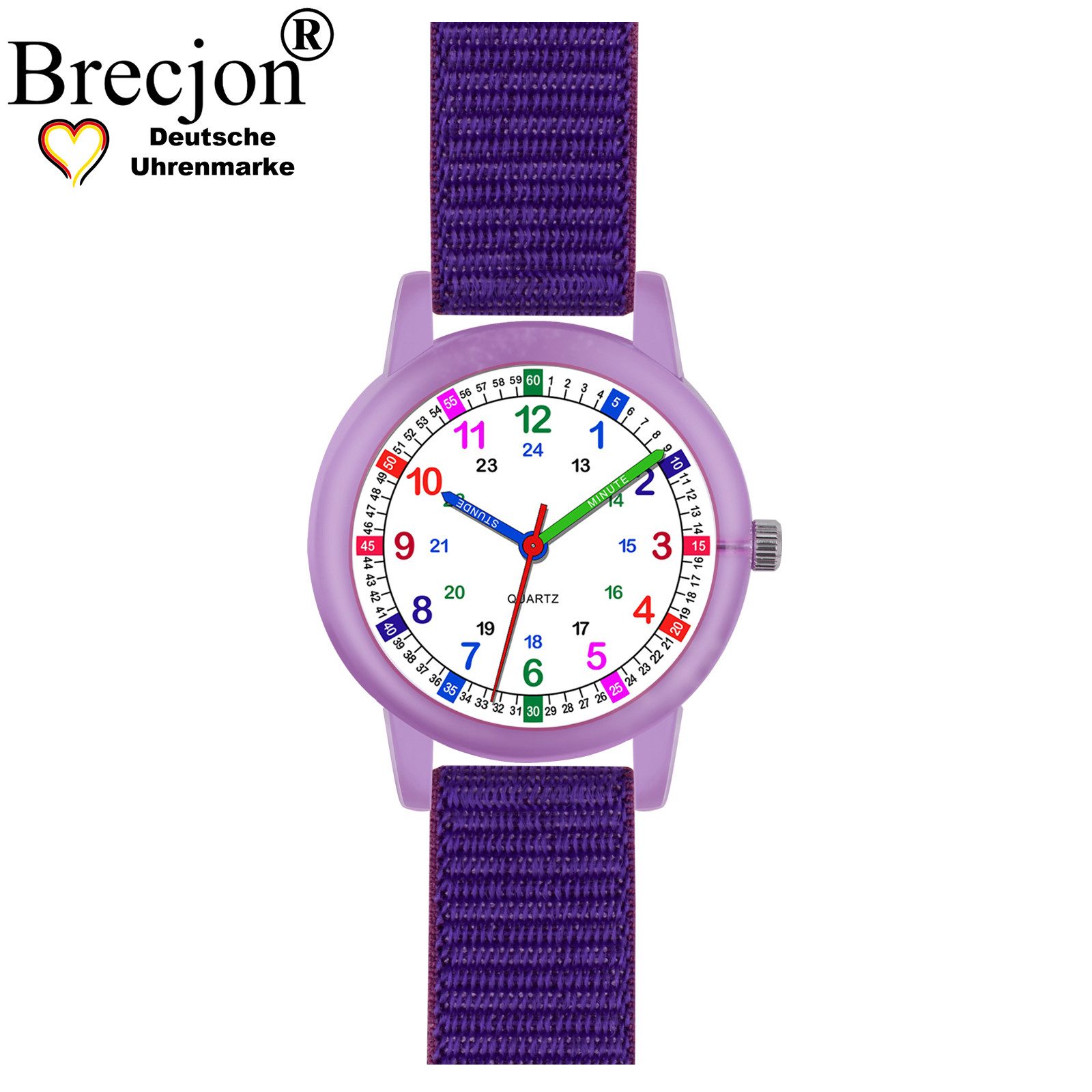 Brecjon Quarzuhr Kinderuhr Armbanduhr Lernuhr Kunststoff Klettarmband nachhaltig, Ideal als Geschenk zur Einschulung für Lernstarter im Set oder einzeln