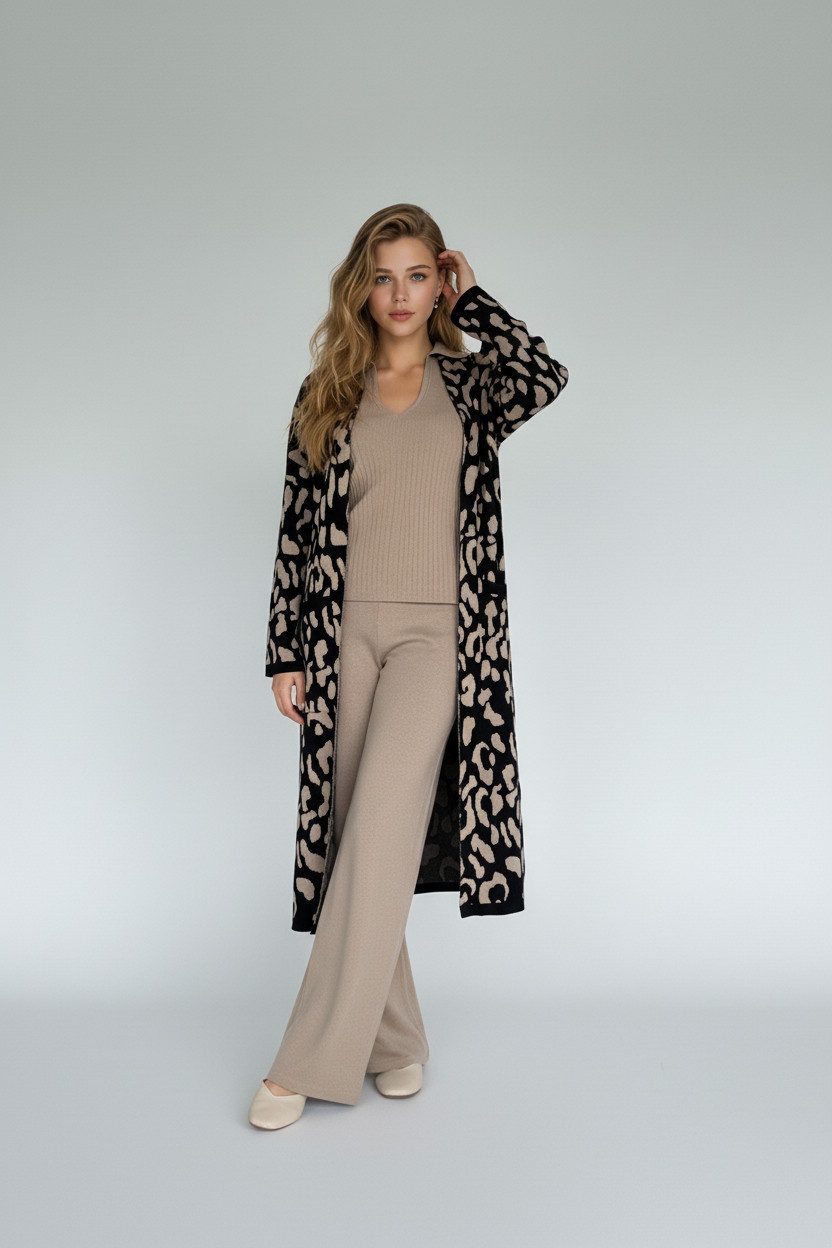 Zuckerwatte Strickmantel modischer Jacquardstrick, aus wertiger Viskose Stretch Mischung