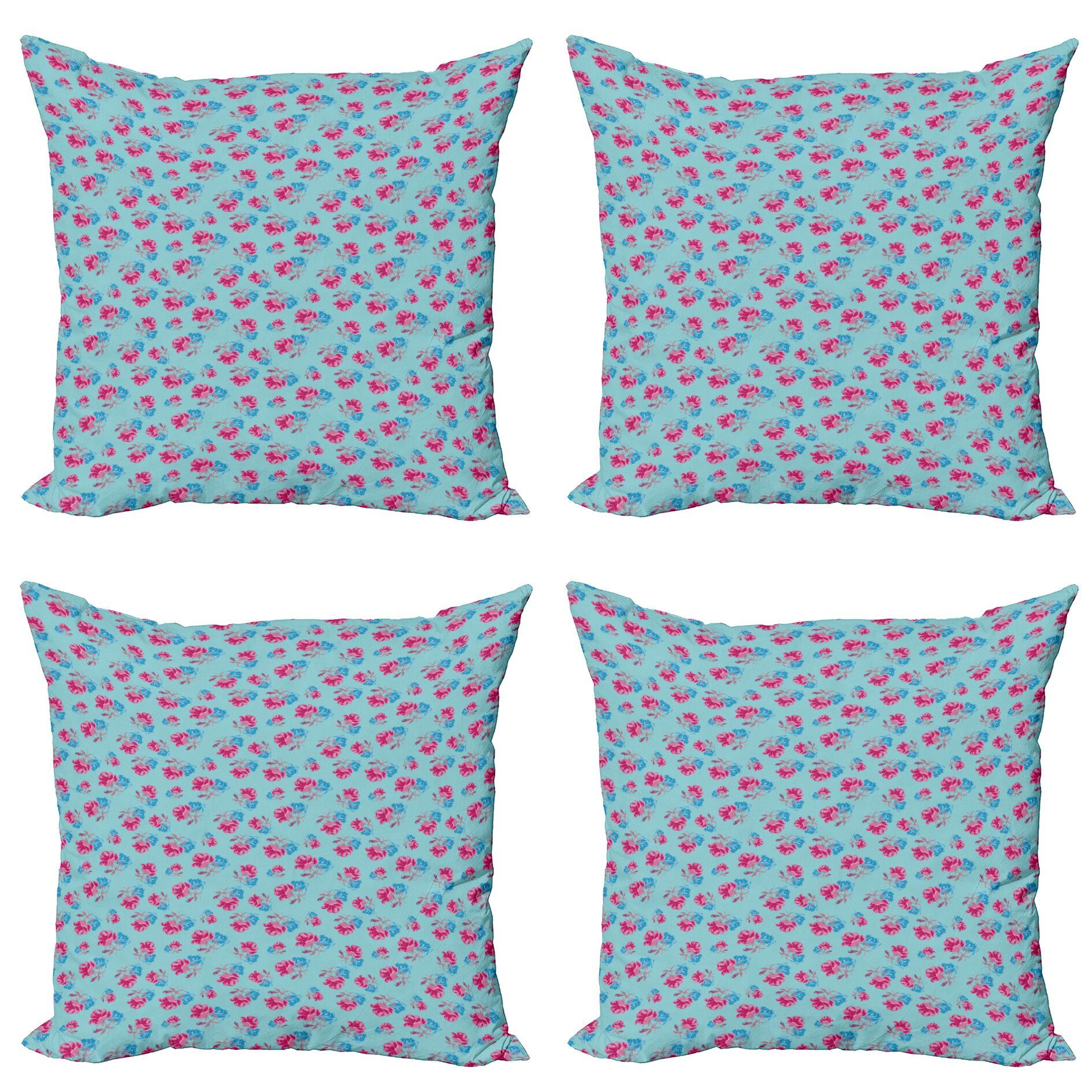 Kissenbezüge Modern Accent Doppelseitiger Digitaldruck, Abakuhaus (4 Stück), Blau Und Pink Bicolor Sommer-Rosen