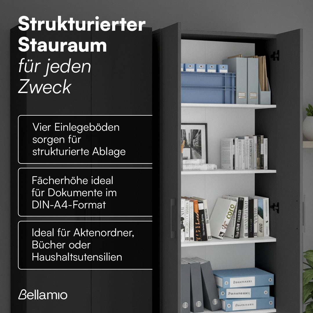 Bellamio Mehrzweckschrank Apol (Schwarz) Aktenschrank mit 2 Türen & 5 Fächern, robust & kratzfest