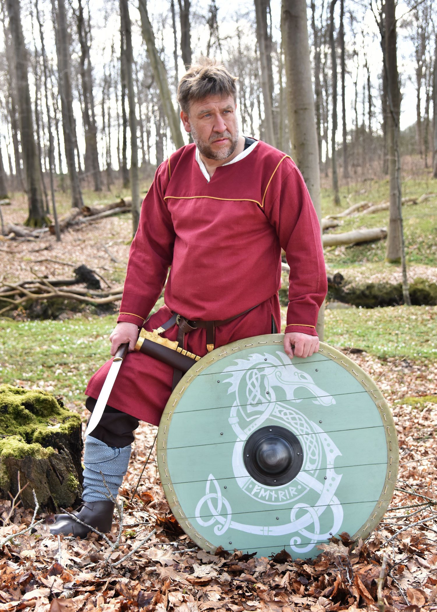 Battle Merchant Wikinger-Kostüm Wikingerschild mit Rohaut-Umrandung, 80 cm „Fenrir“