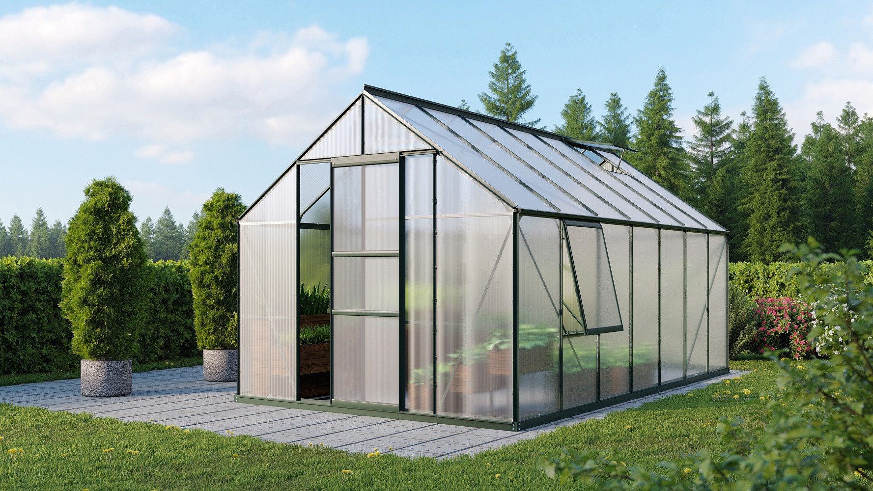 Thumbnail - Vitavia Gewächshaus Meridian 1 11500 HKP 6 mm Grün 2 Dachfenster 1 Seitenfenster