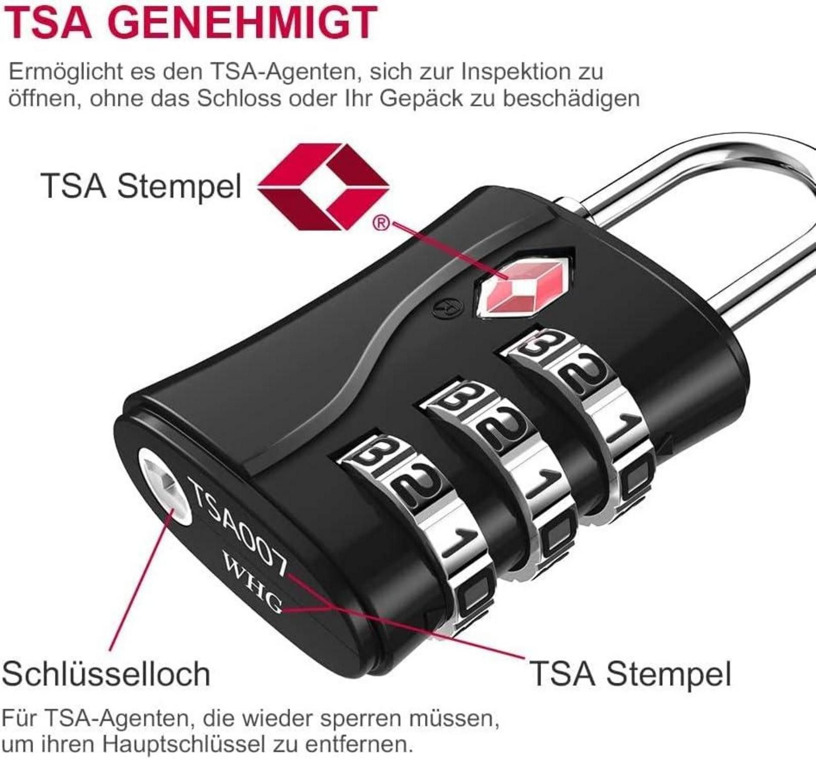 Thumbnail - LuxusKollektion TSA-Vorhängeschloss ZHEGE TSA Kofferschloss 3 Stellige Zahlenschloss Vorhängeschlösser für