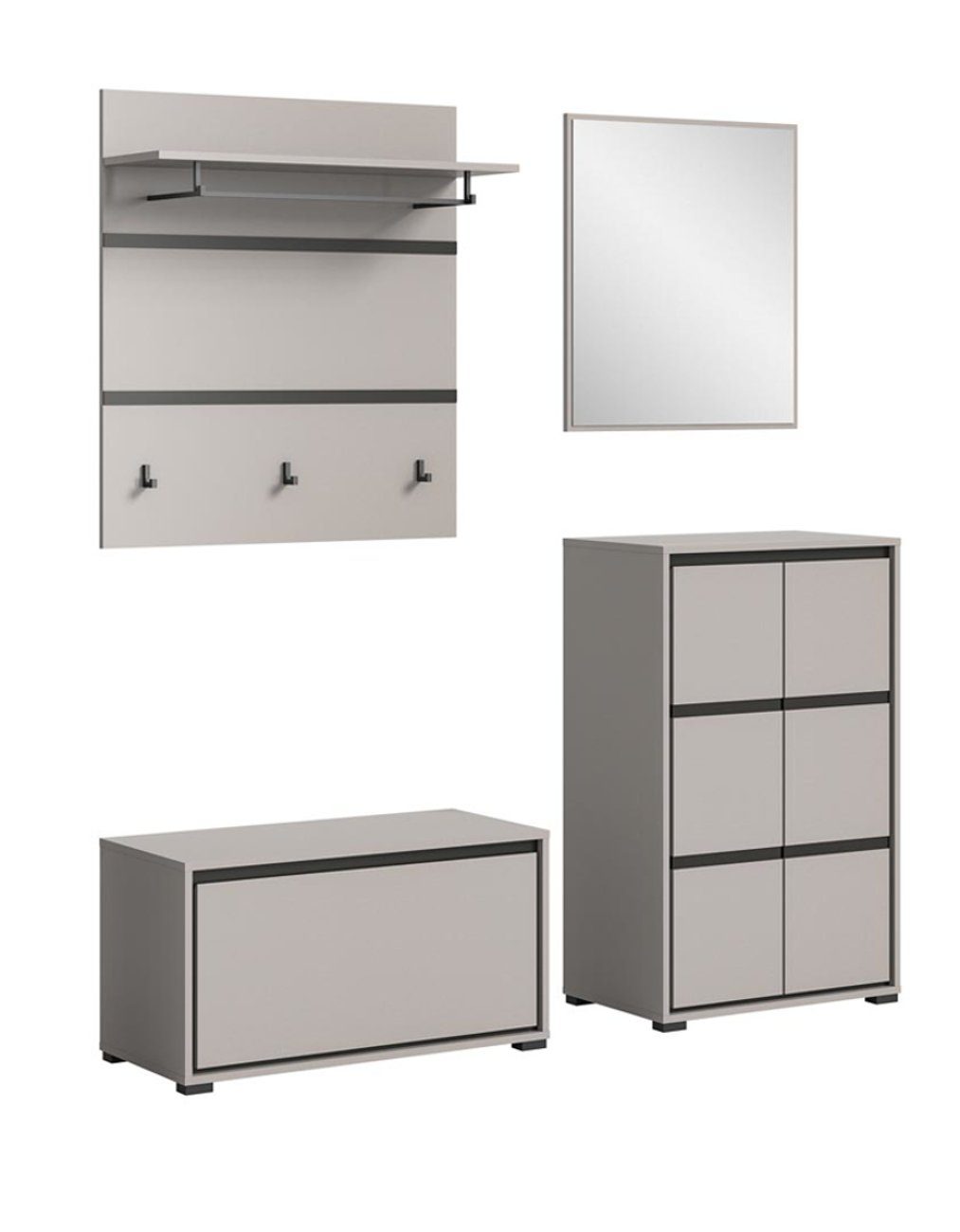 ebuy24 Kleiderschrank Jaru Garderobenmöbel Set 4 Teile grau,schwarz.