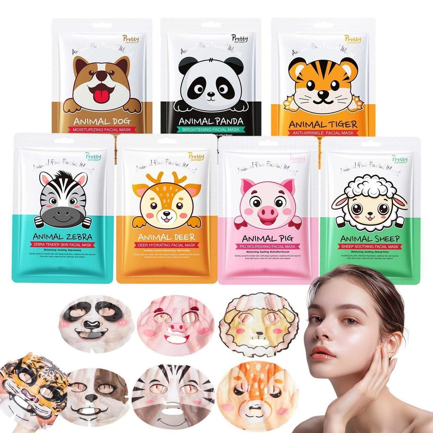 LuxusKollektion Gesichtsmasken-Set Tiermaske Set 7er Tier-Tuchmasken Skincare