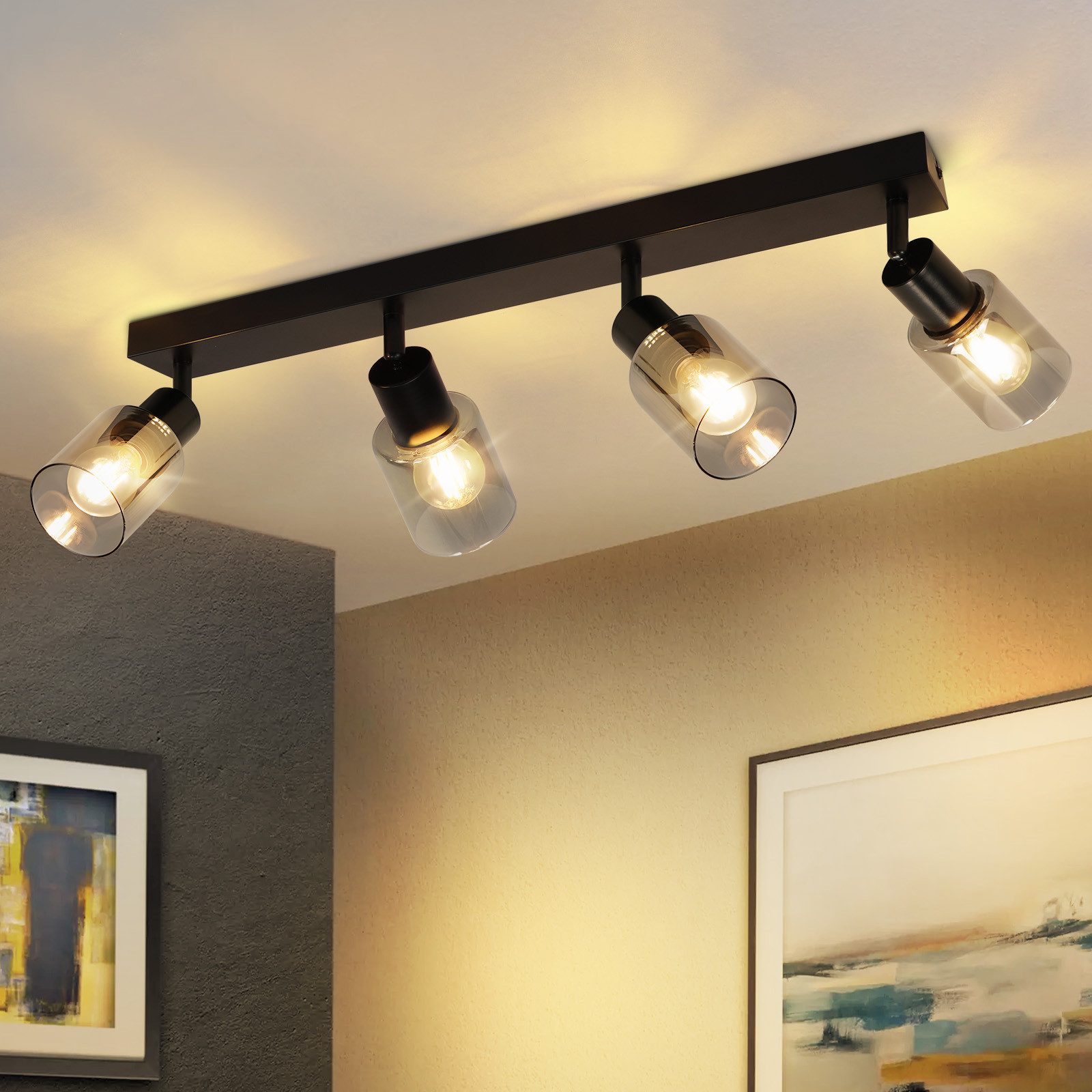 Nettlife Deckenstrahler Vintage Schwarz Glas E14 Retro Deckenleuchte Schwen günstig online kaufen