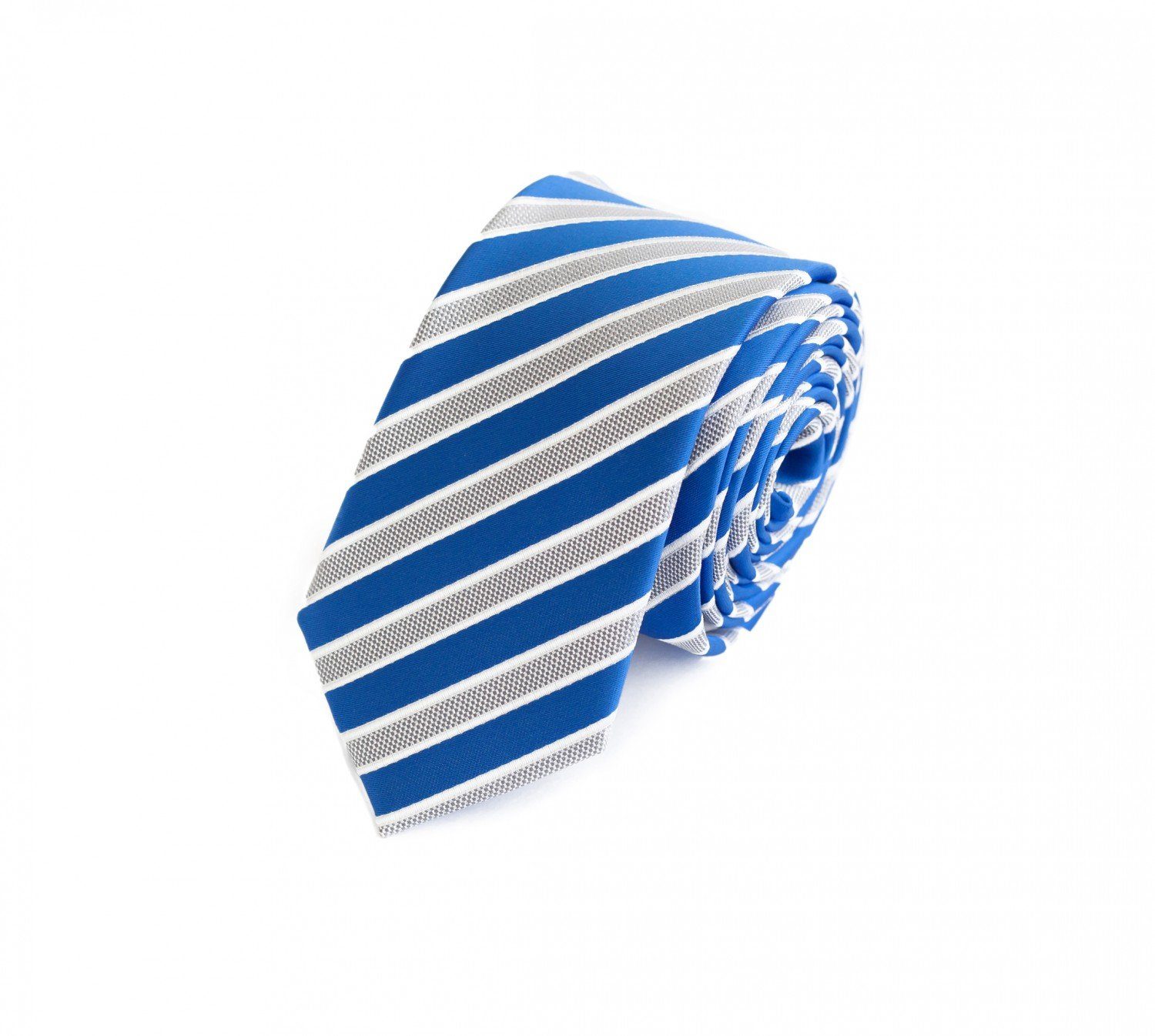 Breite Krawatten Weiße in Schmal Herren Box, (ohne Fabio Blau Gestreifte Krawatte (6cm), Farini Schlips Gestreift) 6cm - Blau/Weiß/Silber