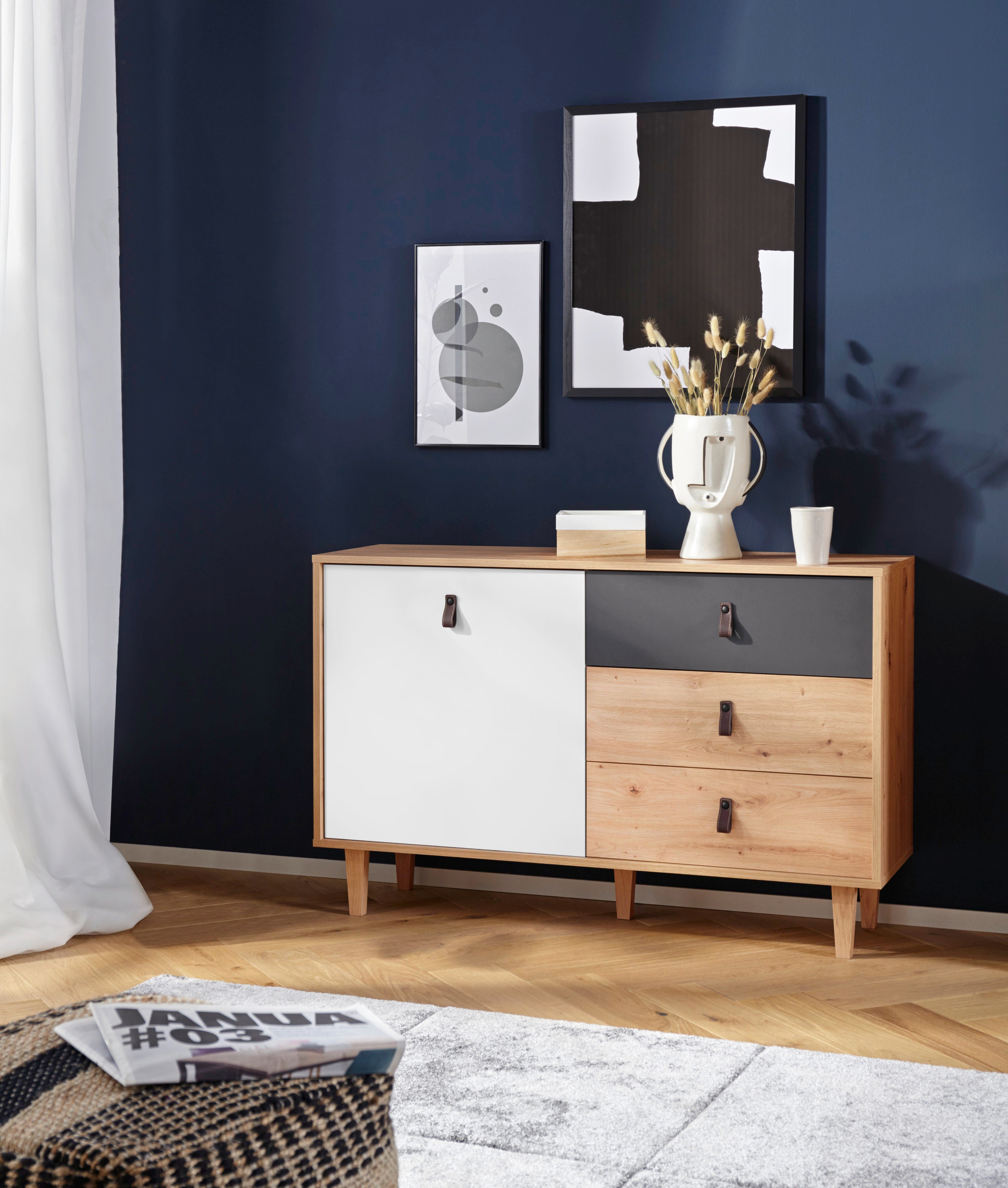 Homexperts Sideboard Bristol, Breite 120 cm oder 180 cm, mit massiven Eichefüßen