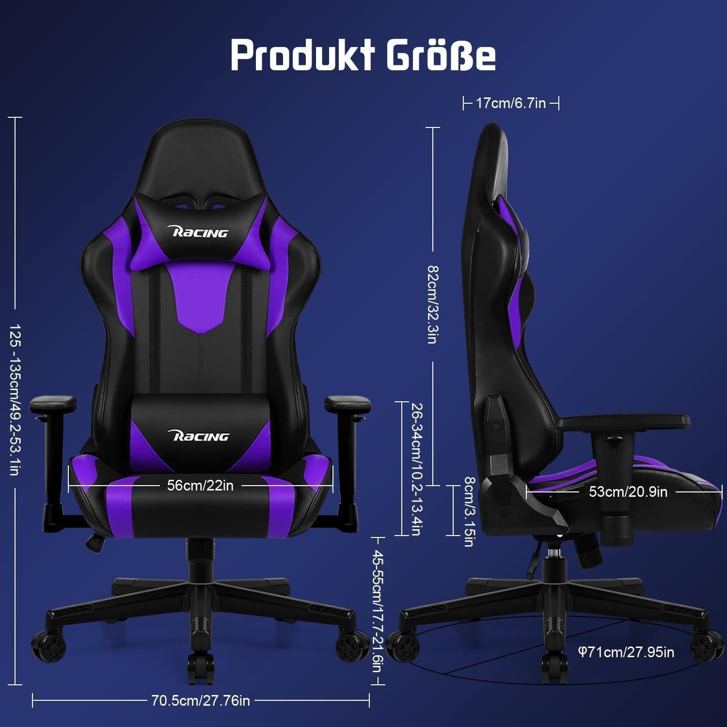 LuxusKollektion Gaming Chair Gaming Stuhl Ergonomisch mit verstellbaren Lendenkissen und