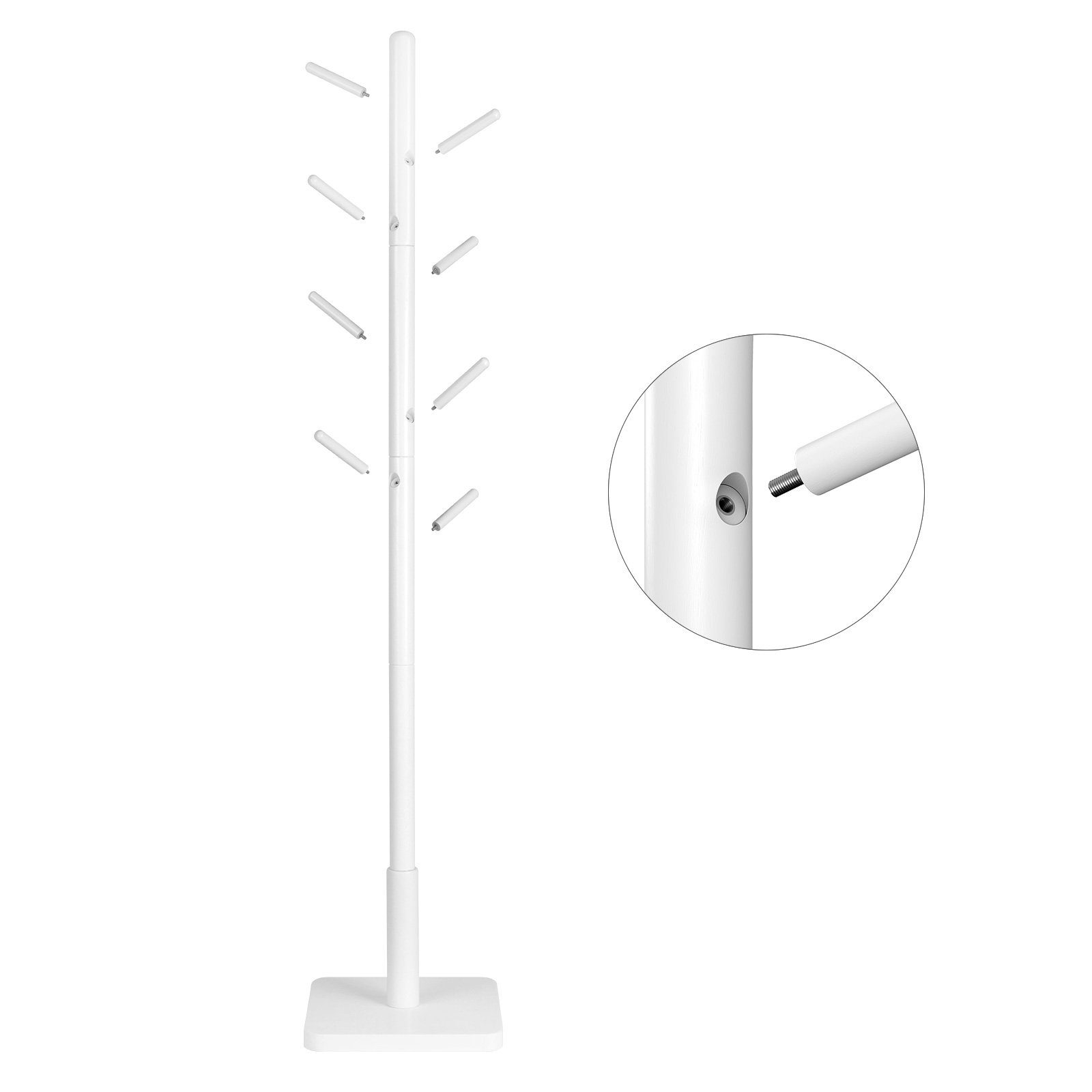 VASAGLE Garderobenständer Kleiderständer Massivholz, Jackenständer Baumform, Hüte, für Flur, 8 Haken für Jacken, 30 x 30 x 175 cm – Bild 4 von 5