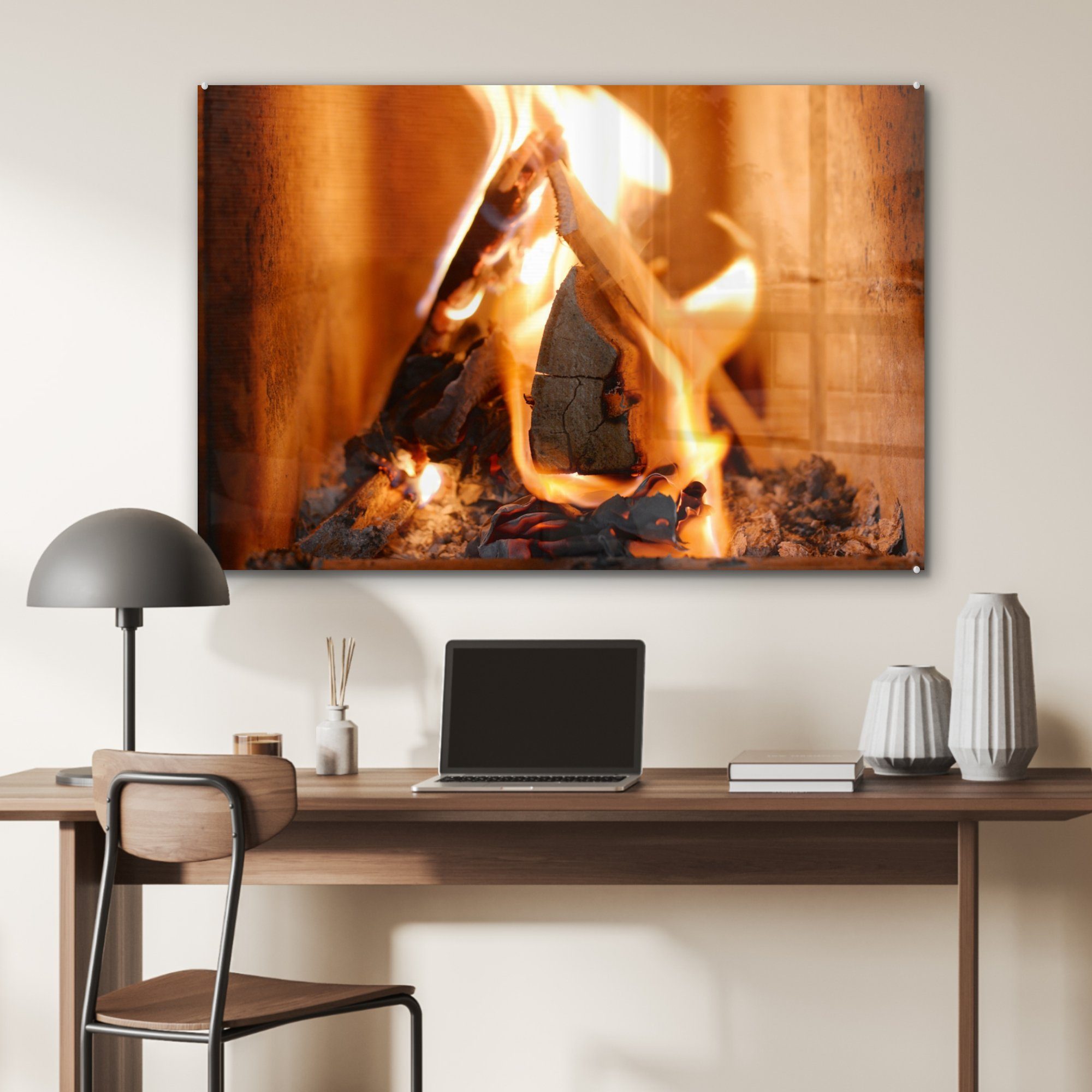 MuchoWow Acrylglasbild Verbrennung von Holz (1 St), einem Kamin, Acrylglasbilder Wohnzimmer Schlafzimmer & in