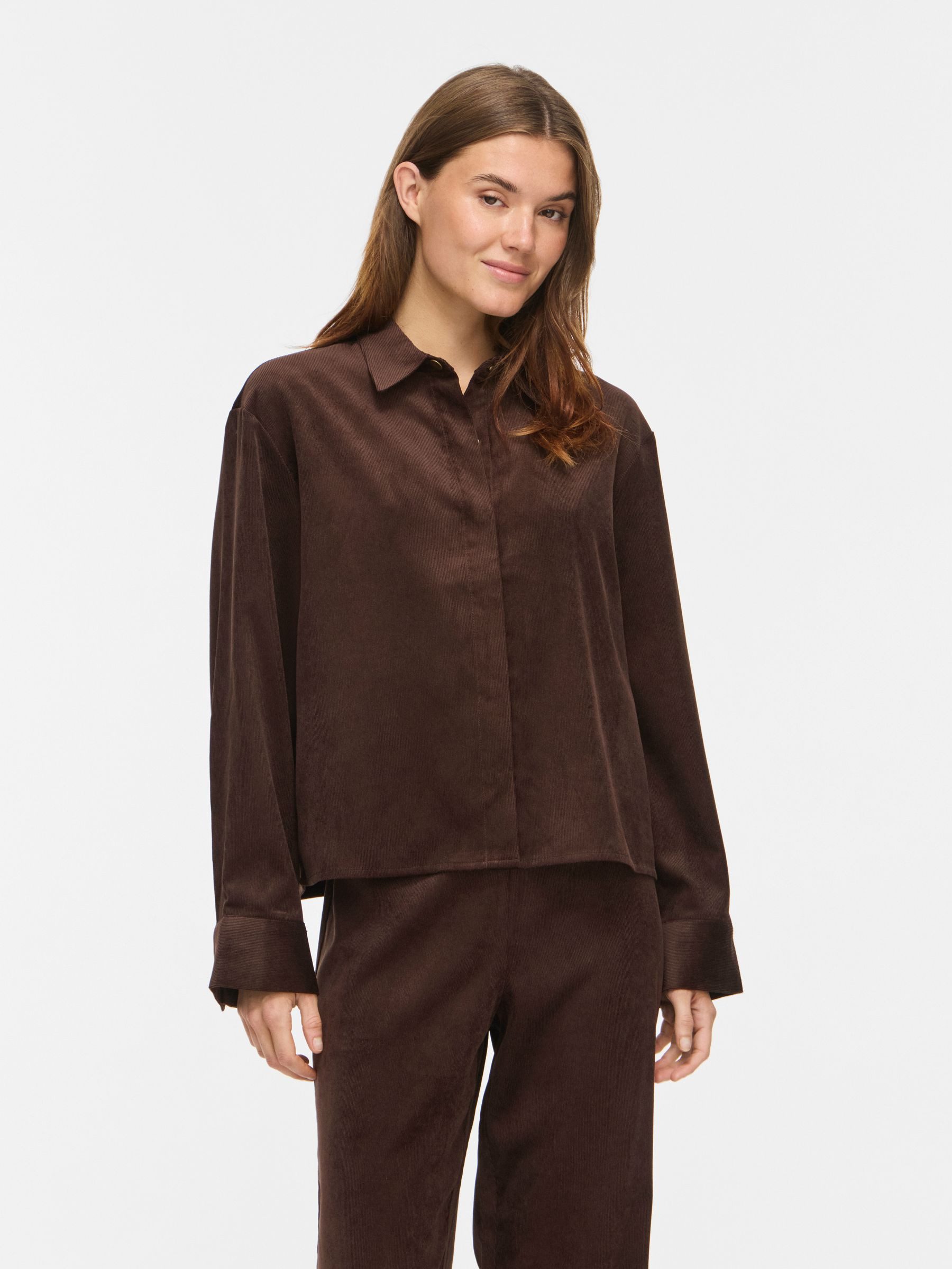 Vila Blusenshirt Knopfleiste Kentkragen Regular Fit für Damen (1-tlg) Recyceltes Material, Nachhaltig, Gerade Manschetten, Druckknopf