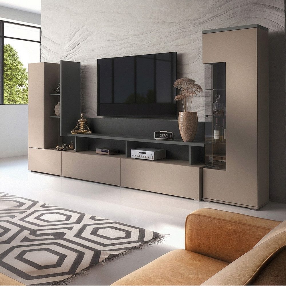 Lomadox Wohnzimmer-Set SELCE-83, (Mega-Spar-Set, 2-St., 2-tlg), in beige mit anthrazit, griffloses Design