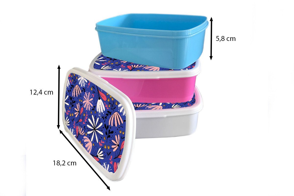- Brotdose, (2-tlg), Brotbox weiß für Muster Mädchen für und Blumen, Kunststoff, Jungs MuchoWow und - Erwachsene, Kinder Abstrakt Lunchbox