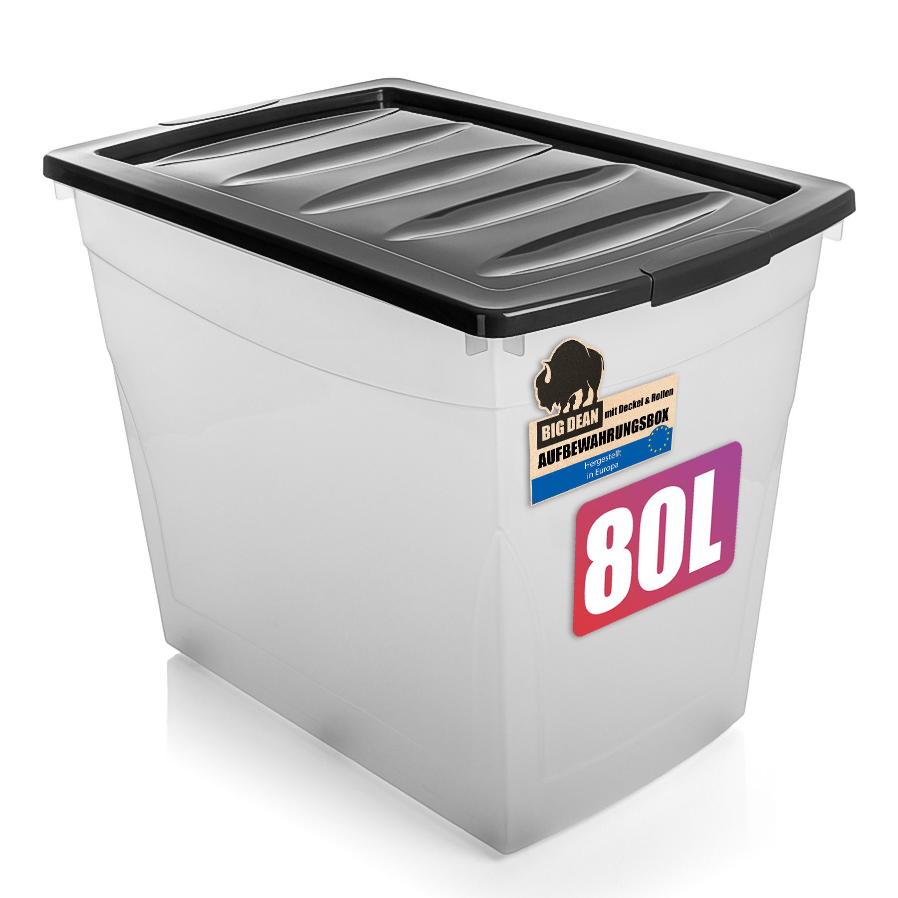 BigDean Aufbewahrungsbox 80 L Aufbewahrungsbox mit Deckel und Rollen groß Budget Line (Set, 1 St., Aufbewahrungsbox mit Deckel), Durchdacht, Praxisnahes Design, Stapelbar
