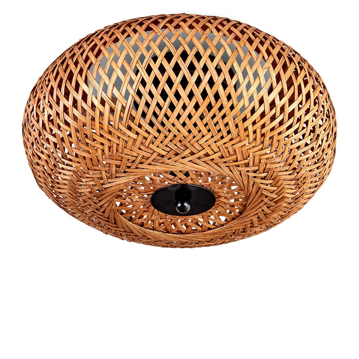 hofstein Deckenleuchte moderne Deckenlampe aus Metall/Bambus/Holz in Schwarz/Natur, ohne Leuchtmittel, Boho-Design Deckenleuchte,Lichteffekt, Ø30cm, 3xE27, ohne Leuchtmittel