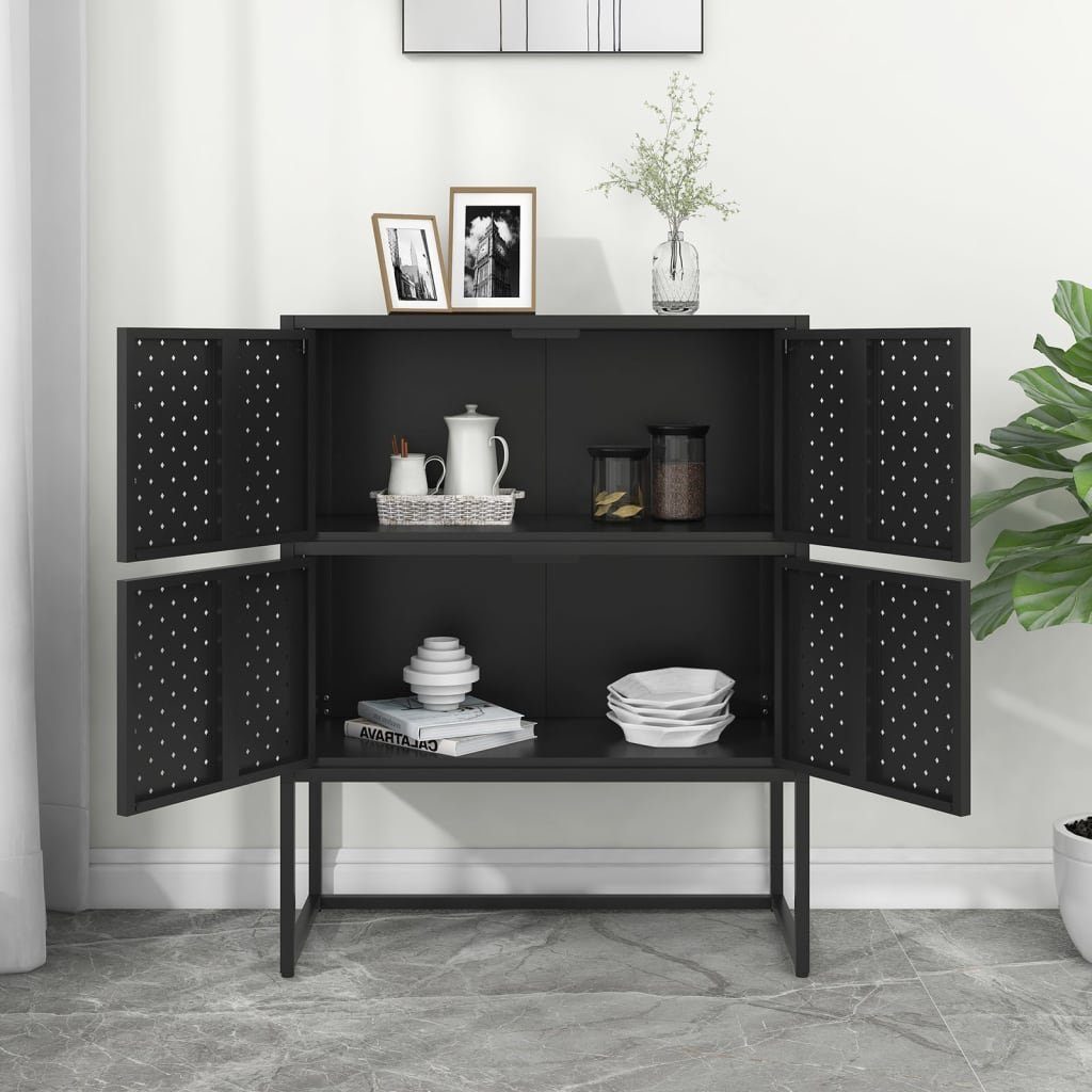 Stahl 80x35x100 vidaXL Fächerschrank cm (1-St) Schwarz Highboard