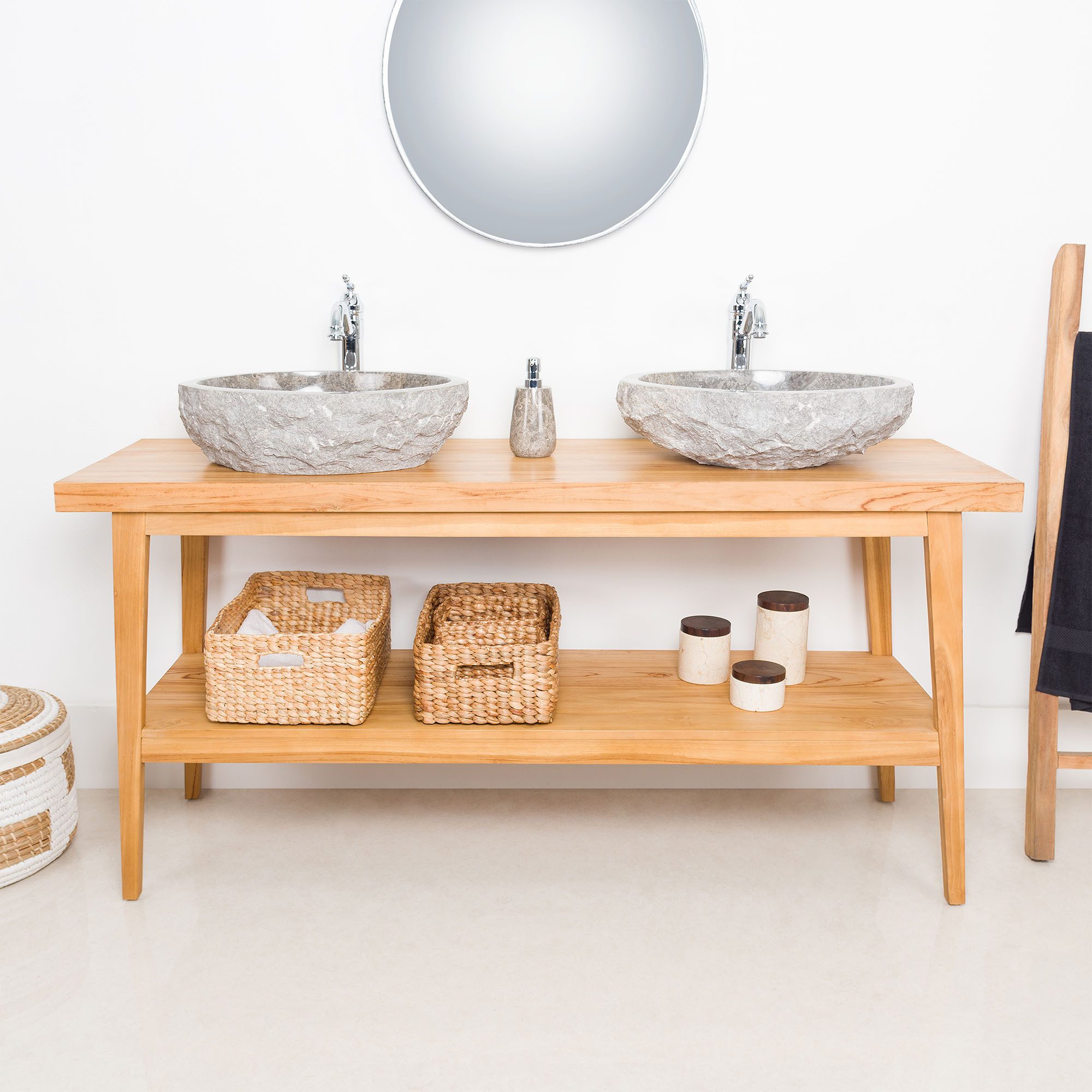 wohnfreuden Waschbeckenunterschrank Teakholz Waschtisch TITIN 160 cm breit