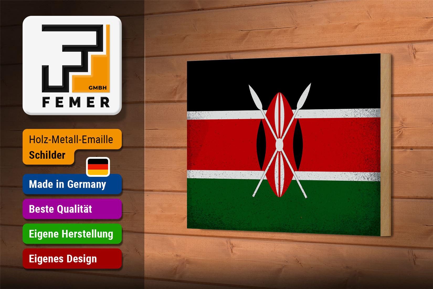Femer GmbH Holzbild Flagge Kenia 18x12 cm Flag of Kenya Vintage, Flaggen (1 St), Glatte Holzfaserplatte (MDF), vorn beschichtet