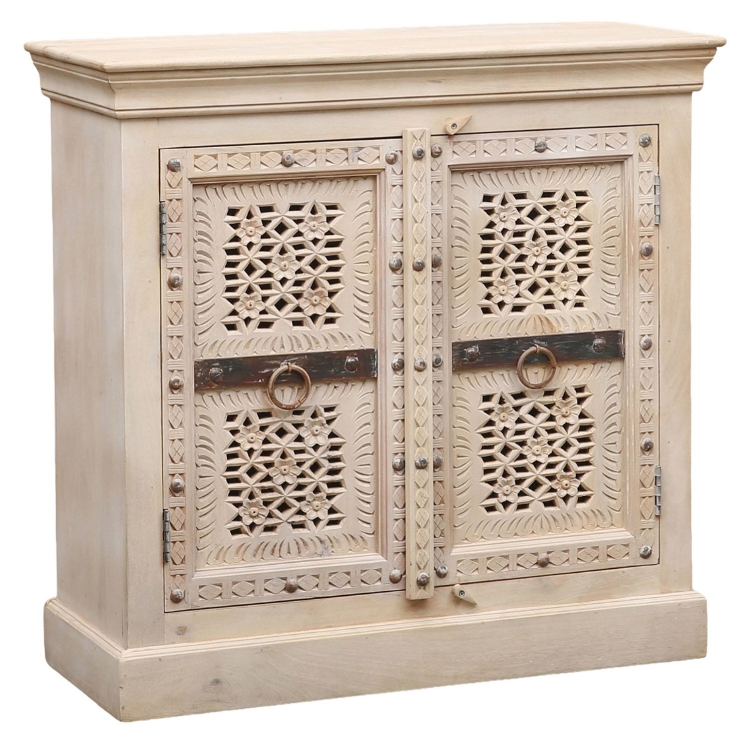 Marrakesch Orient & Mediterran Interior Kommode Cómoda Nashma tallada a mano, marrón natural, estilo vintage, 100 cm (1 St), Handarbeit