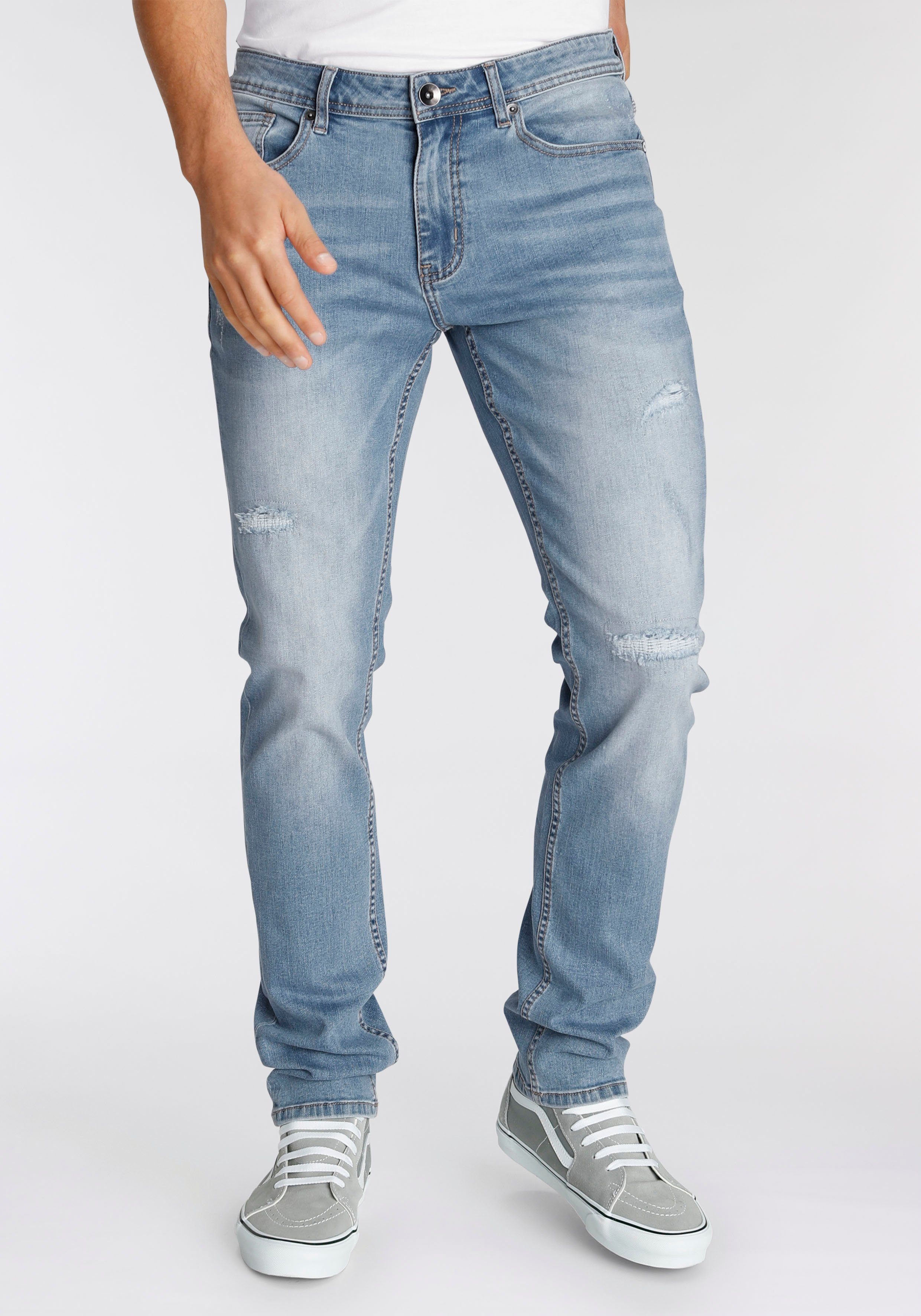 AJC Straight-Jeans mit Abriebeffekten an den Beinen light blue