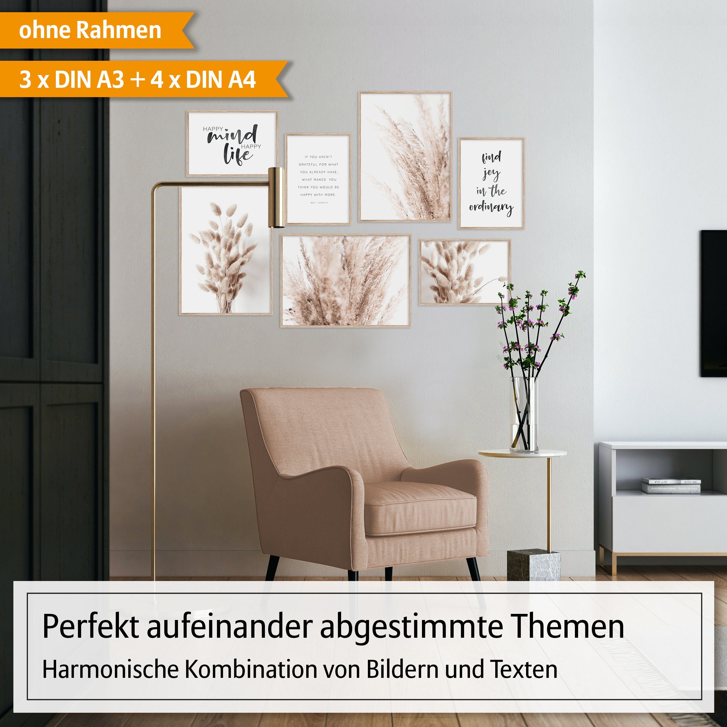 Hyggelig Home Poster Pampasgras - Premium Poster Set OHNE & MIT Rahmen - 7 günstig online kaufen