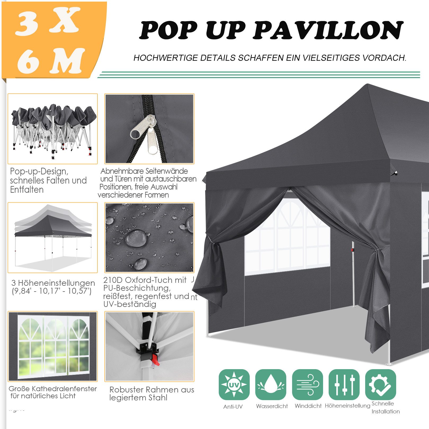 Tooluck Faltpavillon 3X6m Wasserdicht UV 50+ günstig online kaufen