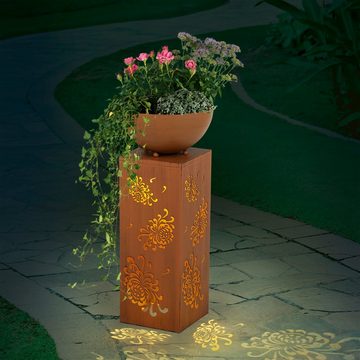 EASYmaxx Dekosäule Bauernrose Pflanzsäule, Pflanzschale Garten Deko Kübel Säule LED Rost-Optik 59cm