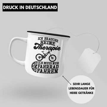 Trendation Thermotasse Trendation - Fahrrad Radfahrer Geschenk Rennrad Bike Geschenkideen Emaille Tasse Fahrradfahrer KaffeeEmaille Tasse Therapie